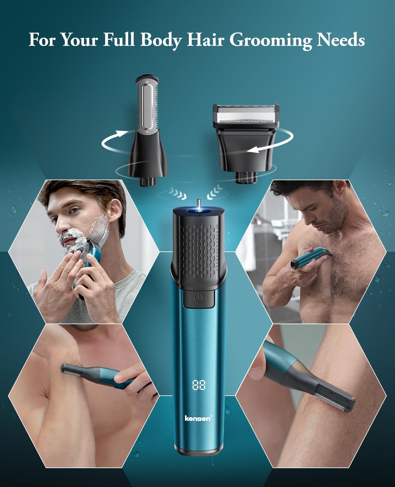 Kensen 2in1 Manscape Intimate 3.0 Body Hair Trimmer Men, Safe Cordless Mens Body Shaver for Pube, Waterproof Pubic Groin Hair Shaver for Men/Women, Mens Grooming Kits for Pubic Hair/50 Times Usage