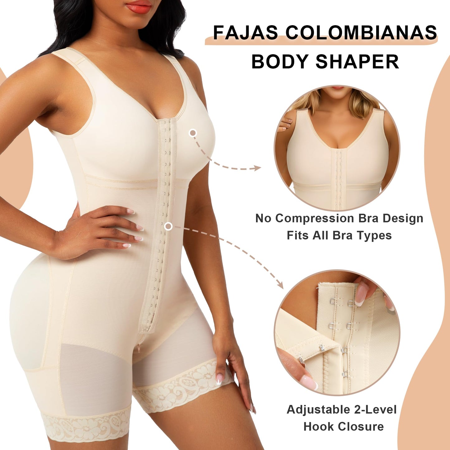 SHAPERX Fajas Colombianas Tummy Control Bodysuit Butt Lifting Shapewear for Women Sculpting Shorts Postpartum Girdle Support, UK-SZ7302-Beige-L