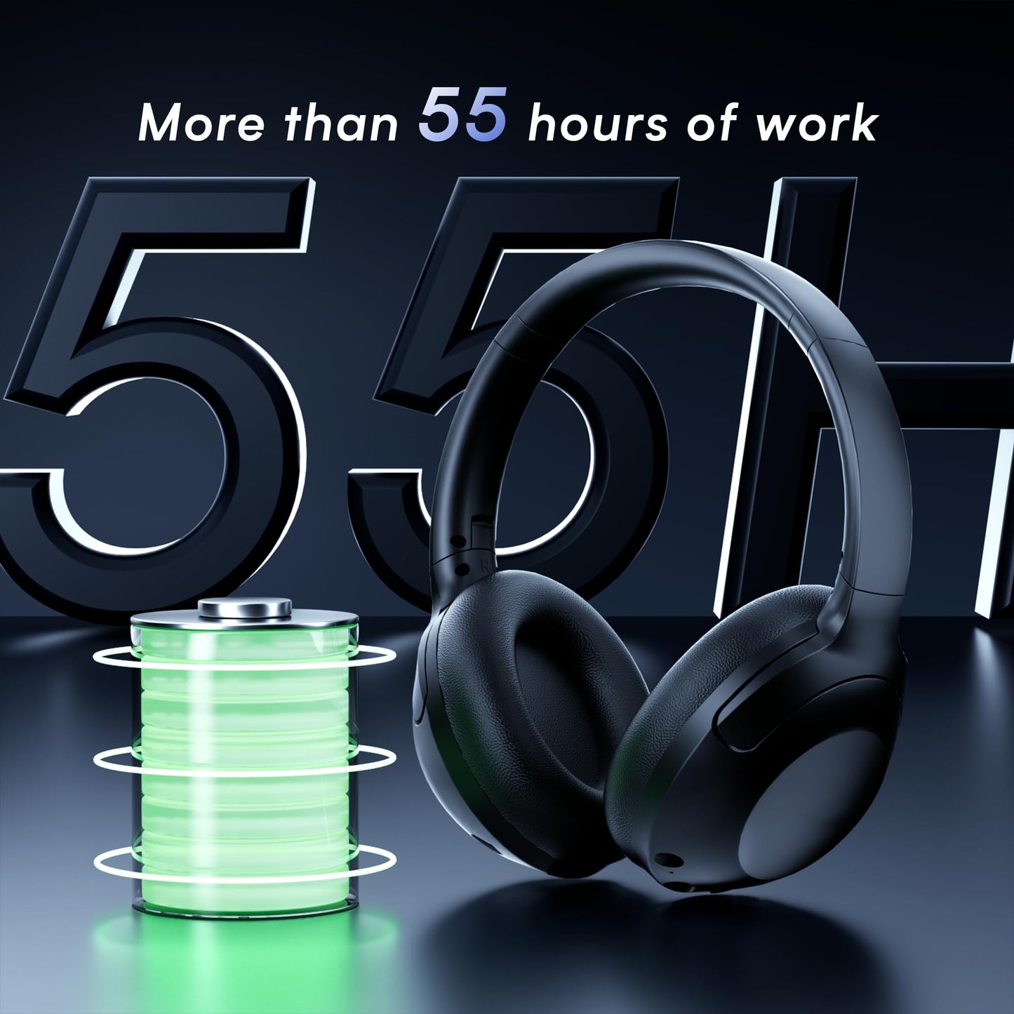 KAMLO Wireless Headphones Over Ear,65 Hrs Playtime Foldable Bluetooth 5.3 Headphones,6 EQ ModesFoldable Lightweight Headset with Deep Bass, for Travel/Office/Cellphone/PC (Black)