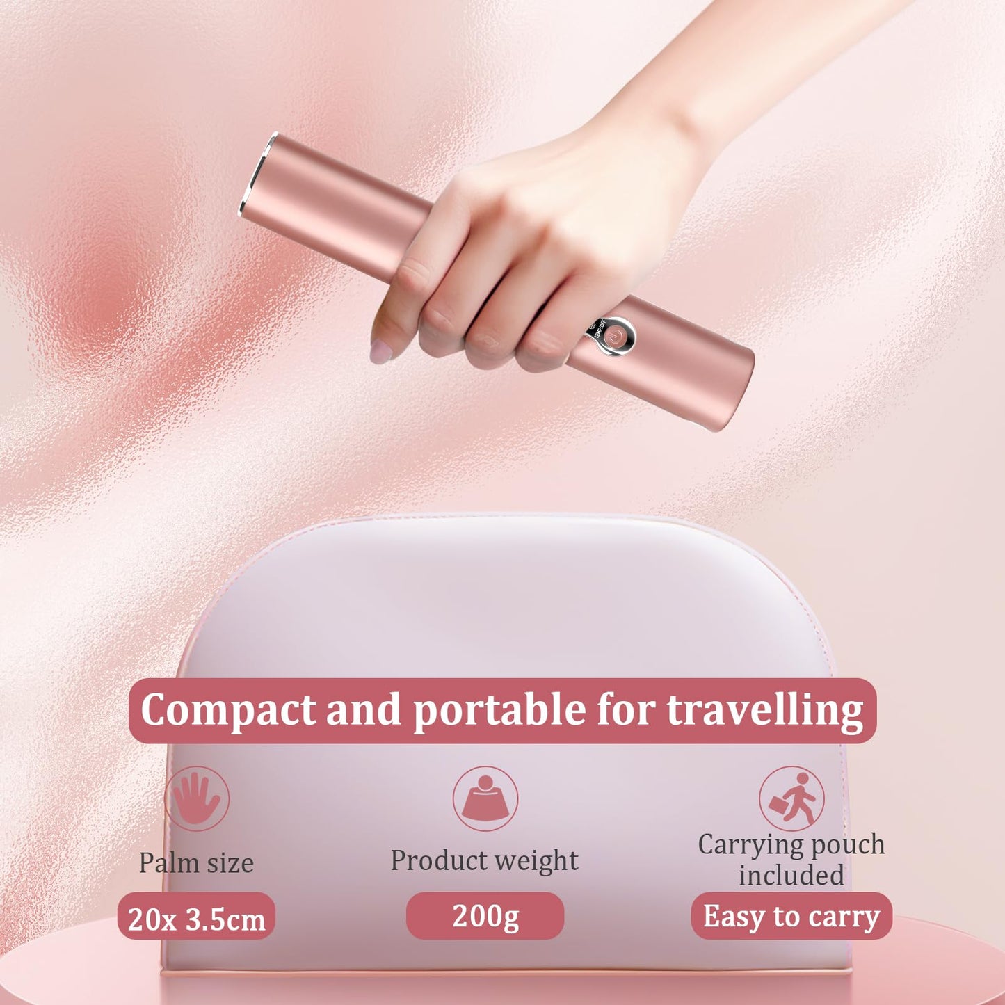 Cordless Titanium Hair Straightener and Curler w Cover, Portable USB Rechargeable Fast Heat Up Flat Iron Travel Size with 5V/5000mAh Battery, Anti-Scald 3-Level for Smooth, Swift and Glossy Hair(Pink