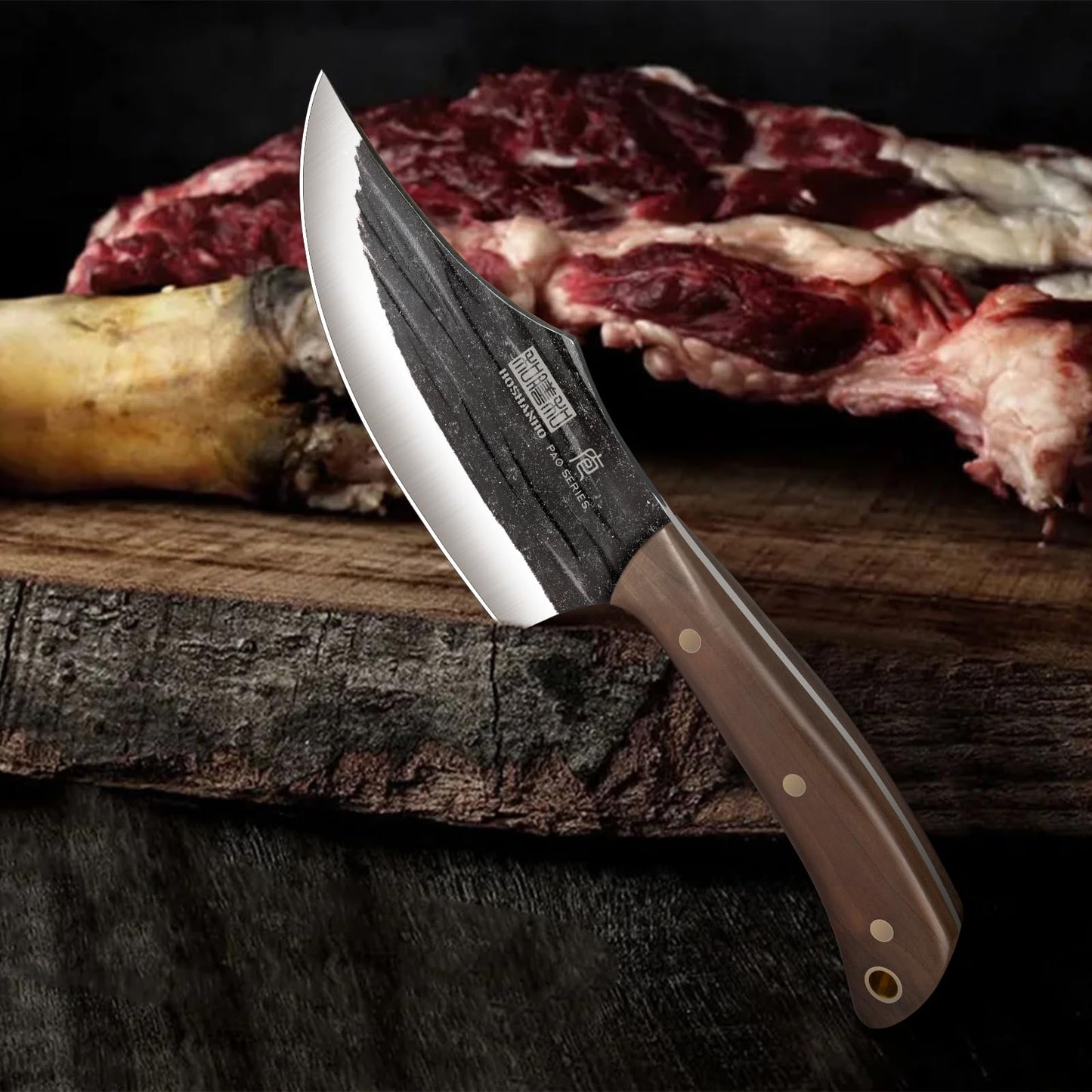 HOSHANHO Butcher Knife Set, Hand Forged Butcher Chef Knife Set with Roll Bag, Sharp Meat Cleaver Bone Chopper Fillet Knife for Home & Camping & BBQ Gift for Men
