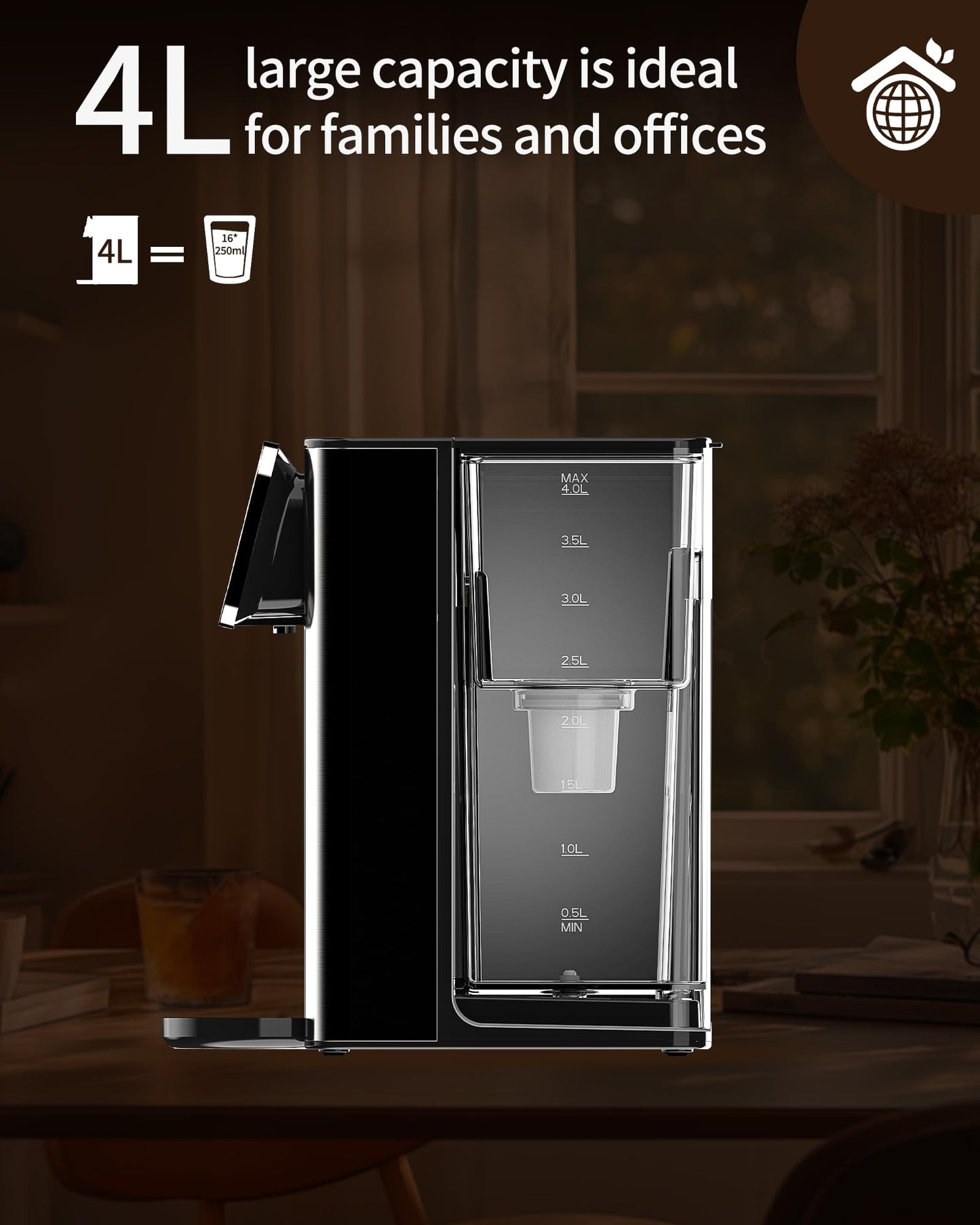 ZACHVO Hot Water Dispenser UR05 with Filter, 2200W Fast Heating, 4 Temperature Settings, 4L Removable Tank, 3 Water Volume Options, Compact & Energy Efficient, Ideal for Kitchen, Office & Home