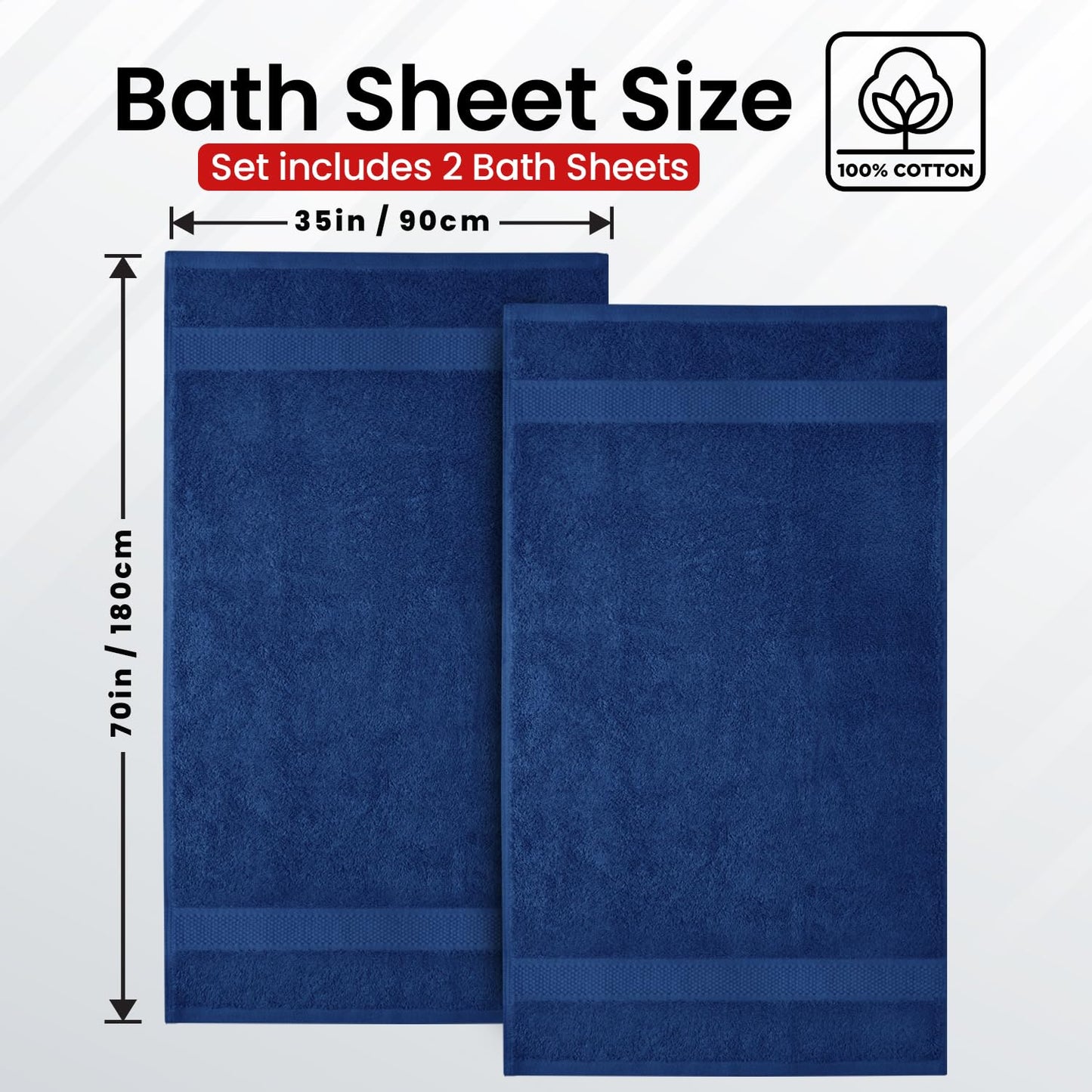 Infinitee Xclusives Premium Bath Sheets Set of 2 Extra Large Bath Towels (90x180cm), 100% Cotton Super Absorbent, Quick-Dry Bath Sheet for Hotel & Spa |Tranquil Navy|