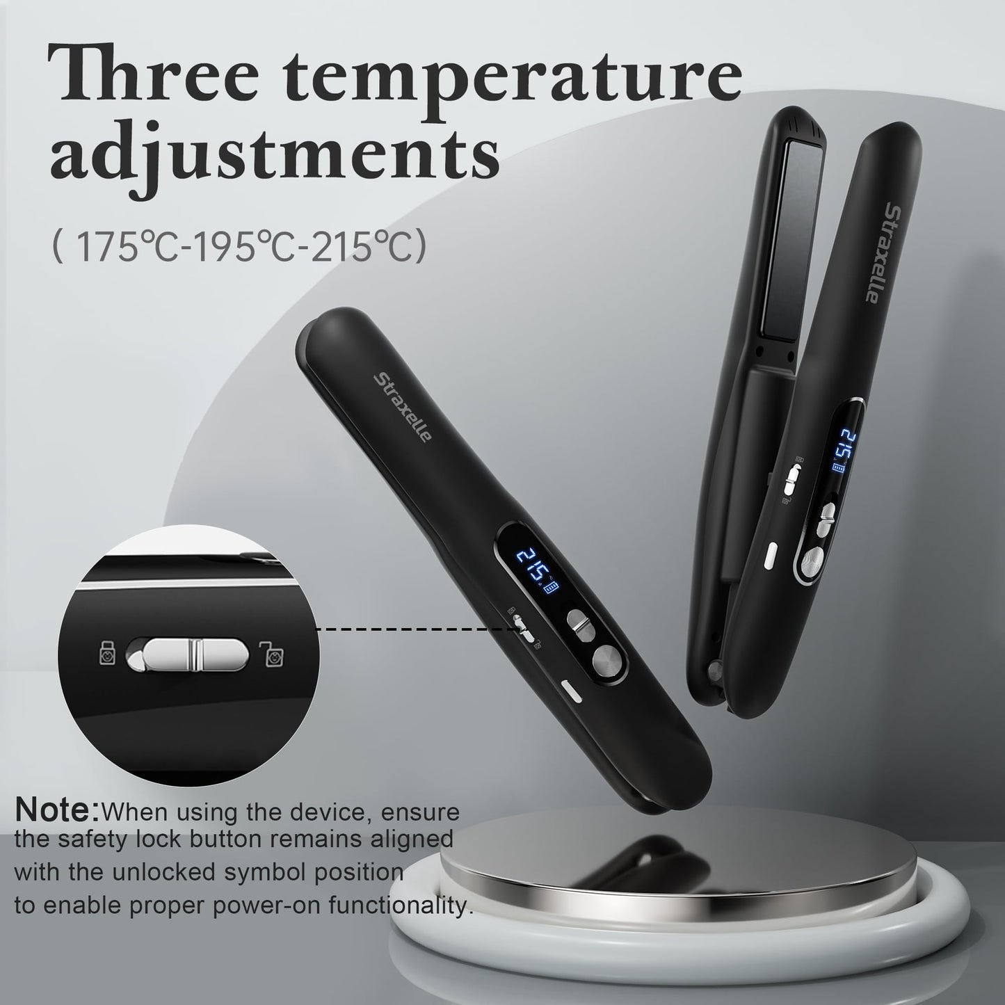 Straxelle Mini Cordless Hair Straighteners, 2 in 1 Portable Flat Iron and Curler Adjustable Temp 175℃-215℃ Mini Straightener with LED Display,5000mAh Travel Straightener for Women Men (Black)
