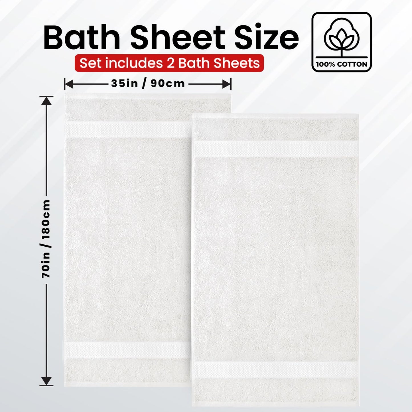 Infinitee Xclusives Premium Bath Sheets Set of 2 Extra Large Bath Towels (90x180cm), 100% Cotton Super Absorbent, Quick-Dry Bath Sheet for Hotel & Spa |Brilliant White|