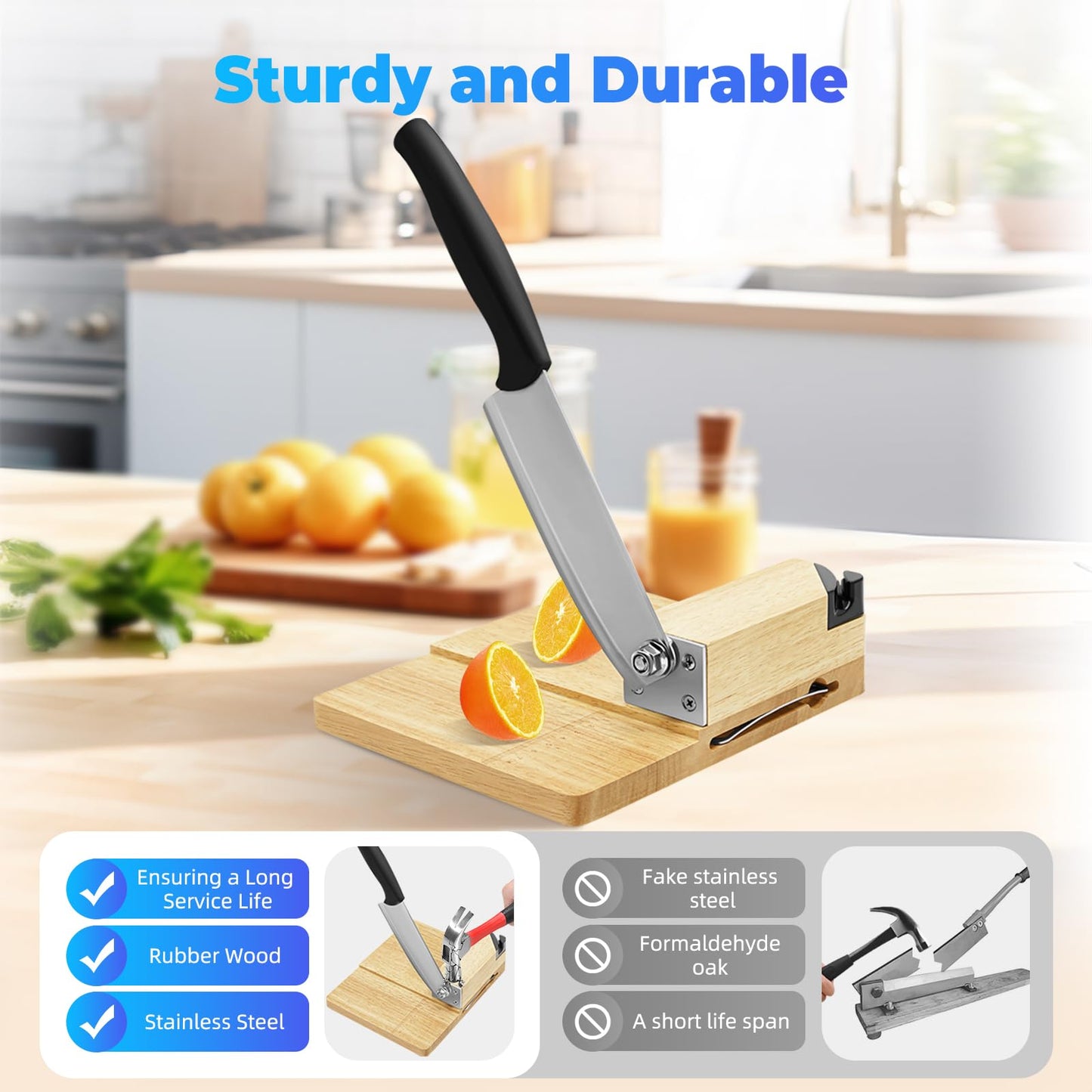 Biltong Cutter, Manual Household Jerky Meat Slicer Solid Oak Stainless Steel Biltong Cutter, Jerky Slicer with Wood Base