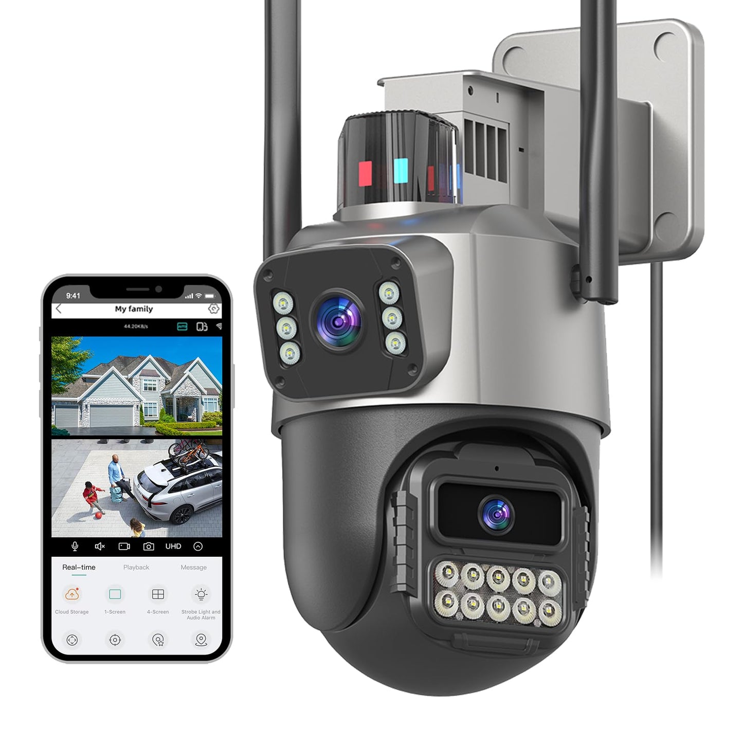 Security Camera Outdoor, 6MP Dual Lens CCTV Camera,IP66 Waterproof Outside IP Cameras, 2.4G WiFi Wired Camera Auto Tracking, Motion Detection, Color Night Vision, 2 Ways Talk, SD/Cloud Storgae