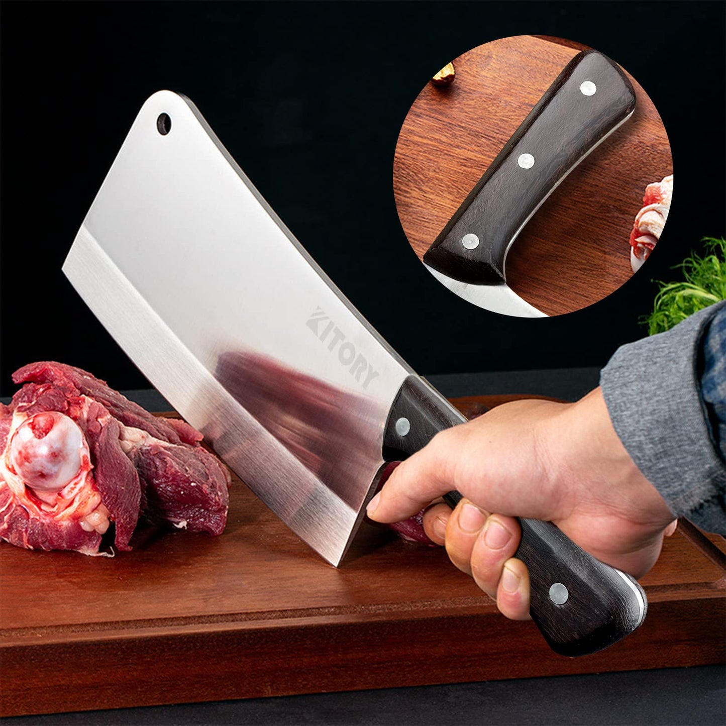 Kitory Kitchen Knife 7 Inch Full Tang Handmade Chef's Knife High Carbon Stainless Steel Cooking Knife with Ergonomic Handle for Home, Kitchen, Restaurant