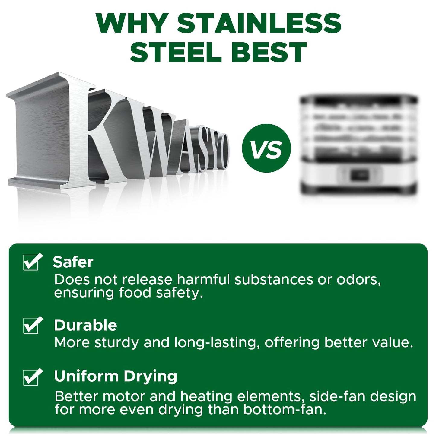 Kwasyo Stainless Steel Food Dehydrator, 8 Tray Fruit Dryer Machine with Free Recipe Book, BPA-Free, 30~90℃ Temperature Setting, Max 24h, Dehydrator Food Dryer UK for Vegetables, Meats