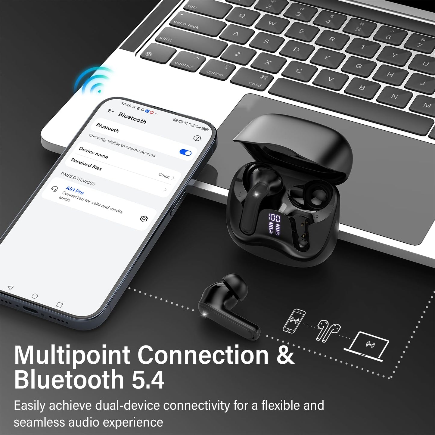 DUCOCUB Hybrid Active Noise Cancelling Wireless Earbuds, V5.4 Bluetooth Headphones with app, Hi-Res Sound Deep Bass in Ear Earphones, 6 Mic for Clear Call, 49H Playtime, IP57, Wireless Charging