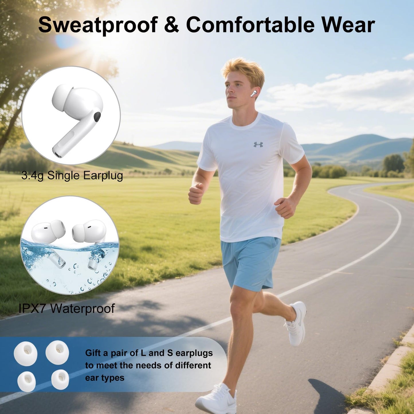 2025 Wireless Earbuds with Touch Screen, IPX7 Waterproof Wireless Earphones, ANC+ENC Noise Cancelling Earbuds, In Ear Buds with Touchsceen, HIFI Stereo, Gym Sleep Sport Bud, Gifts, White
