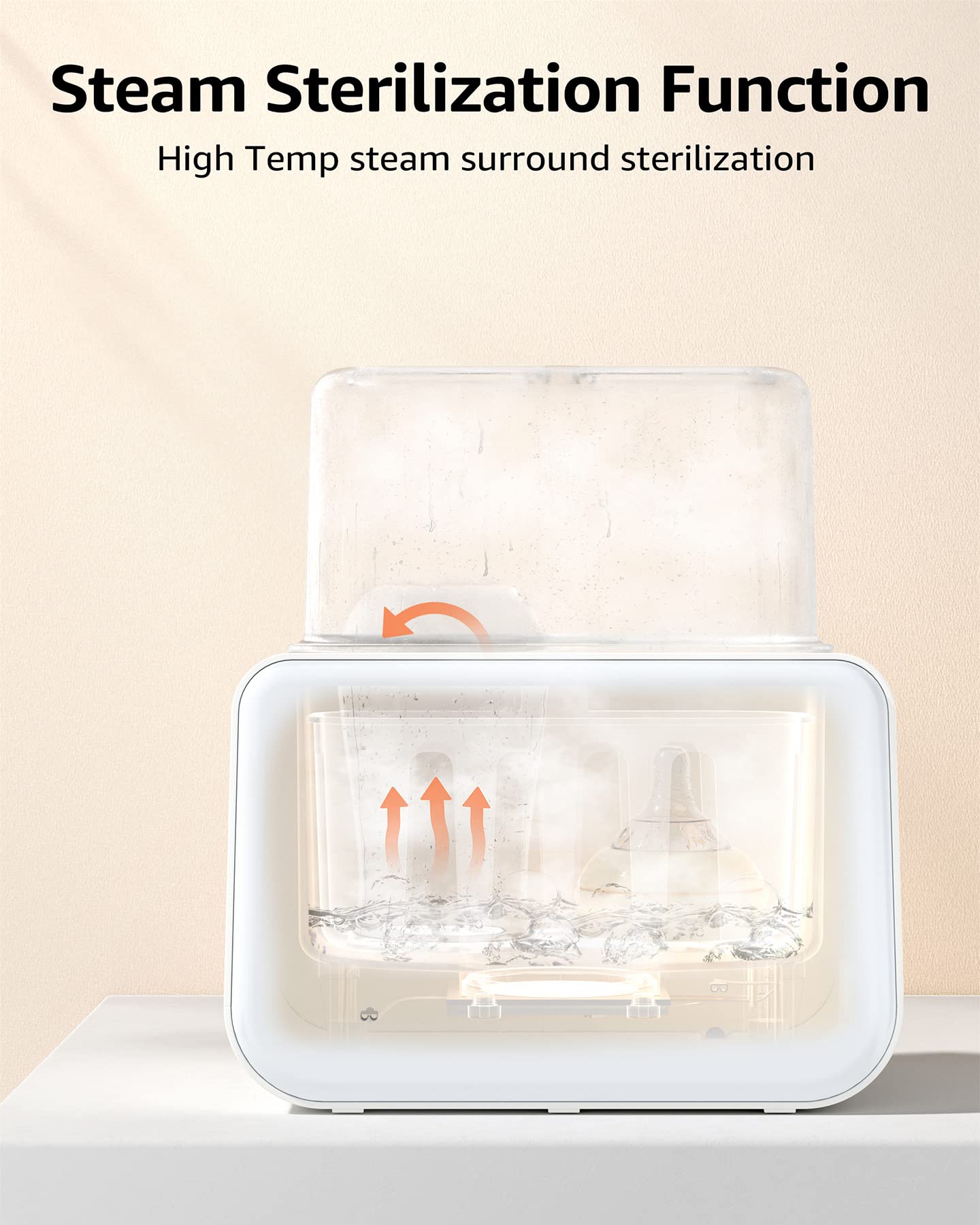 Bottle Warmer 8-in-1 Fast Baby Milk Warmer and Steriliser with LCD/Timer, Warms Evenly, Food Warmer&Defrost BPA-Free Warmer Display Accurate Temperature Control for Breastmilk (Cream-White)