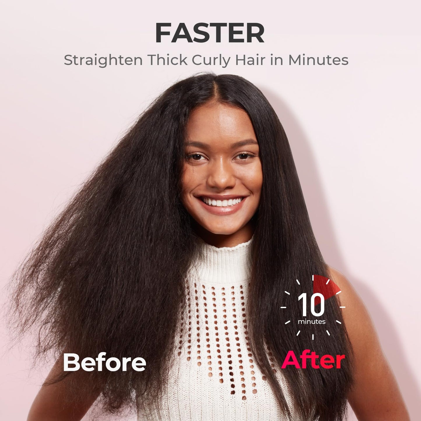 TYMO Ionic Plus Hair Straightener Brush UK, Upgraded Straightening Brush with Dense Bristles for Thick Hair, 16 Temps (80℃~230℃) LED Display, 10 Million ions, Dual Voltage, Hot Brush for Women (Pink)