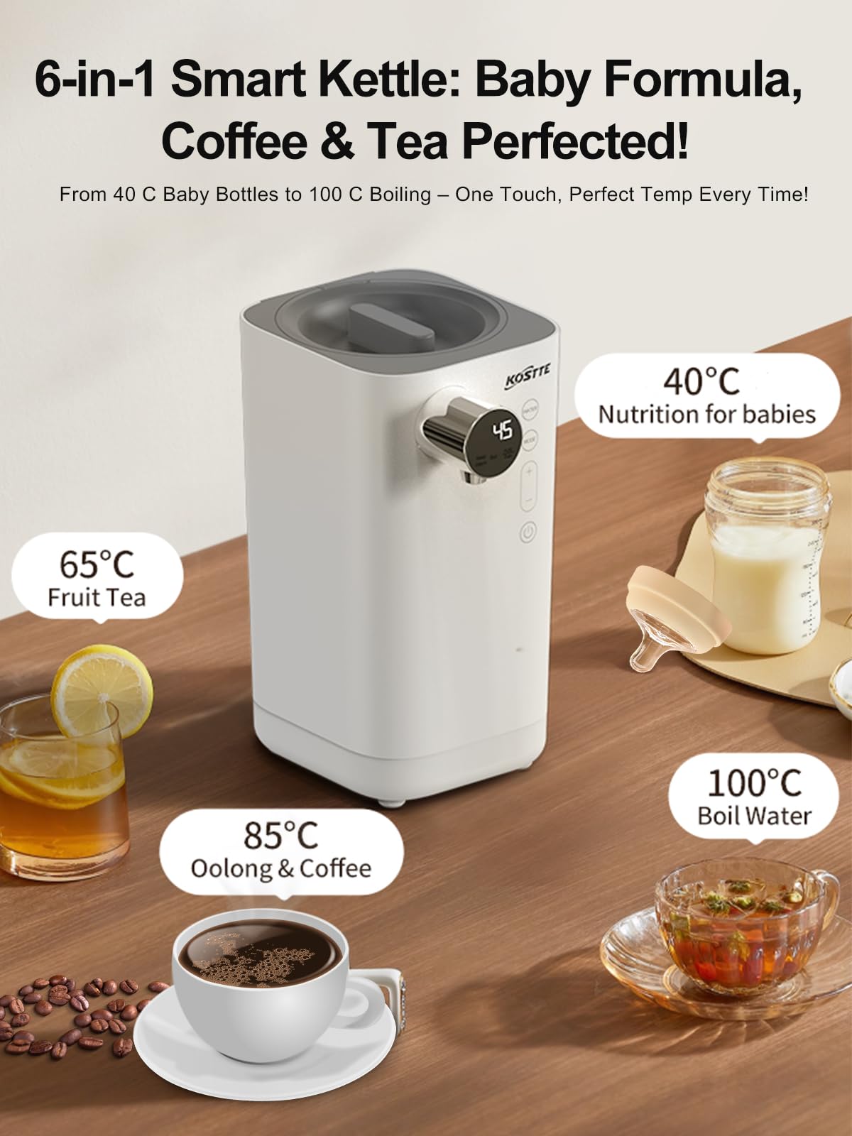 Baby Bottle Maker, KOSTTE 24hr Temp-Controlled Formula Maker, Baby Kettle for Making Formula Bottle Instantly, Food Maker, Ideal for Night Feeds, 1.5L