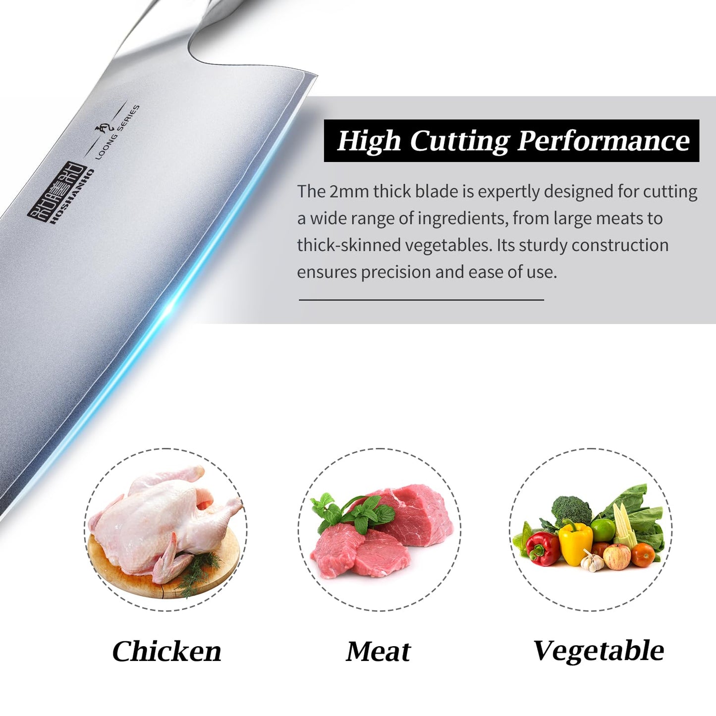 HOSHANHO Cleaver Knife 7 Inch, Ultra Sharp Japanese High Carbon Steel Vegetable Meat Cleaver, Multifunction Chopper Butcher Knife for Home Kitchen and Restaurant