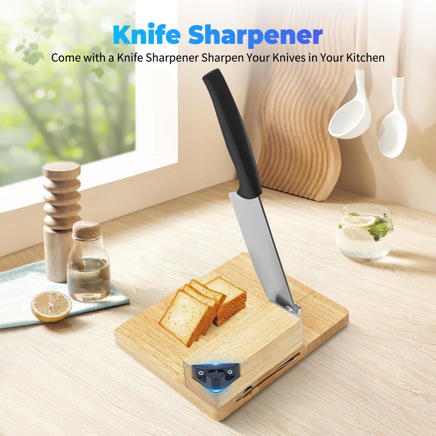 Biltong Cutter, Manual Household Jerky Meat Slicer Solid Oak Stainless Steel Biltong Cutter, Jerky Slicer with Wood Base