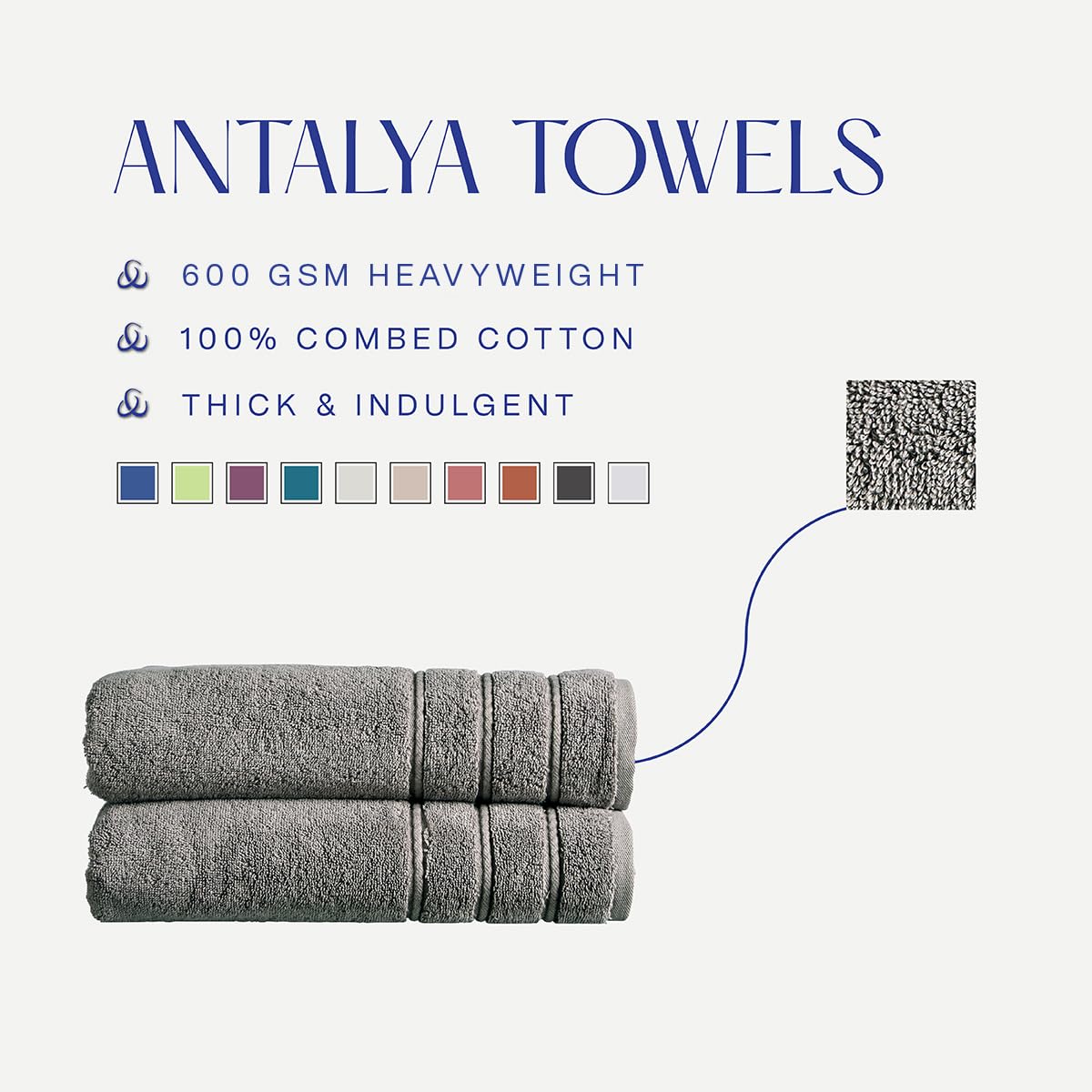 Christy Antalya Large Bath Towels | Set of 4 | 100% Turkish Cotton | 600GSM | Soft Plush Luxury Towel Set | 2 Bath Towels 2 Hand Towels | Quick Dry | Storm Grey