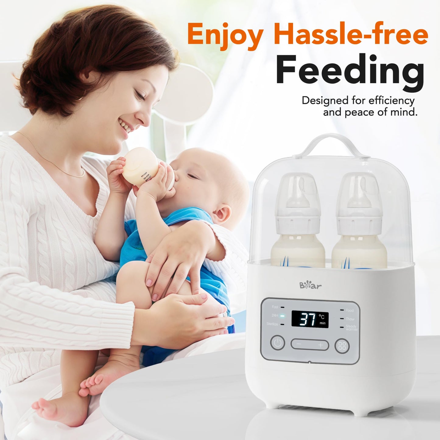 Bear Bottle Warmer, Baby Double Bottle Sterilizer with Digital Display and Temperature Control in Minutes, Portable Mam Bottle Warmer for Breastmilk or Formula for Travel and Home Use