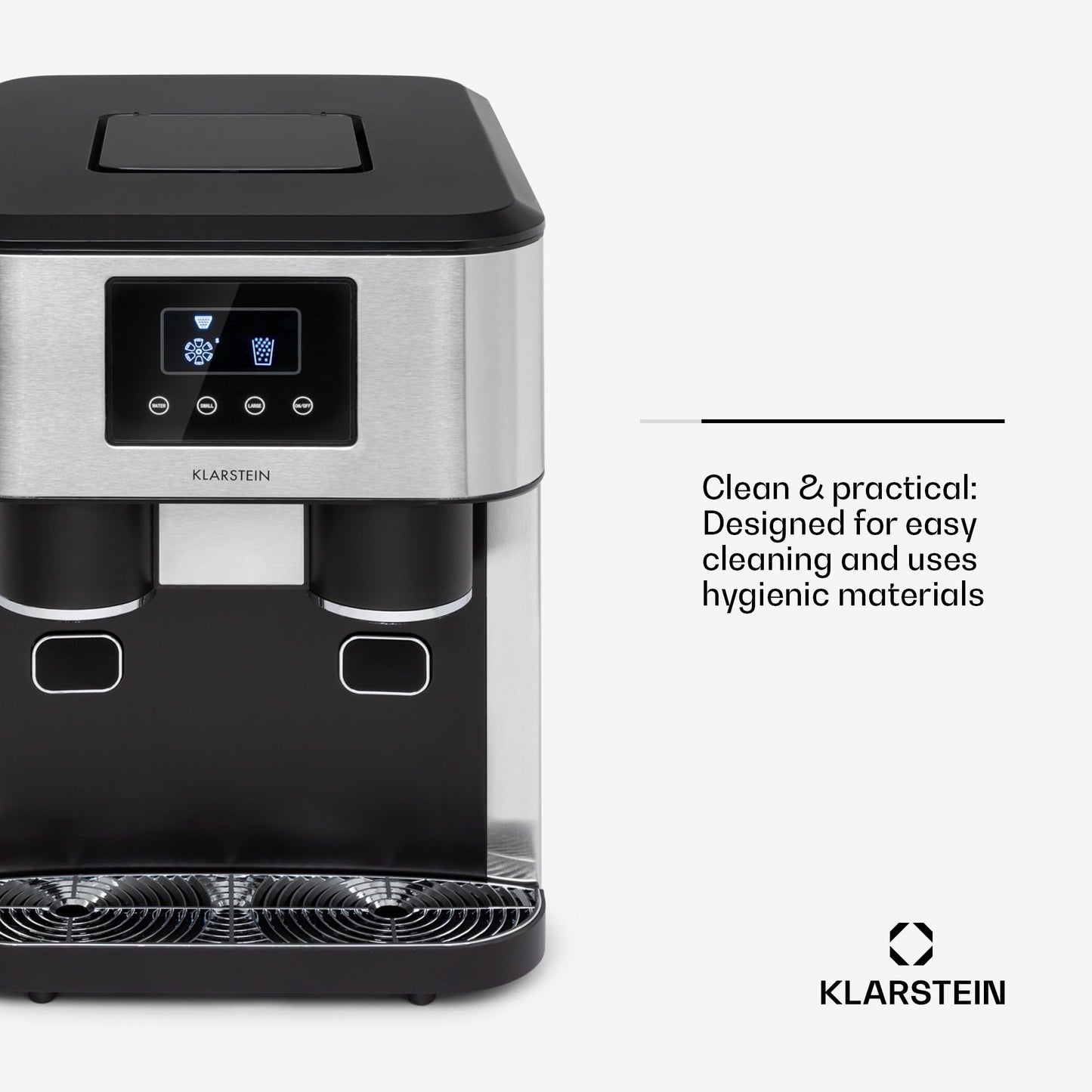 Klarstein 1.8L Small Ice Maker Machine, Counter Top Ice Machine For Home and Kitchen, Fast Operation, 15 kg of Crushed and Bullet Ice, Touch Controls, Easy To Clean Countertop Ice Cube Maker Machine