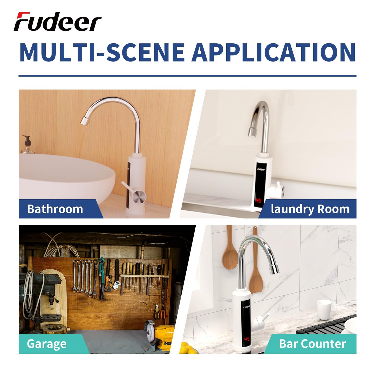 Fudeer 3.3Kw Instant Hot Water Tap,220V ABS Electric Hot Water Faucet for Kitchen, 360 Degree Rotate Warm Water Tap with Digital Display 30-45℃(White)