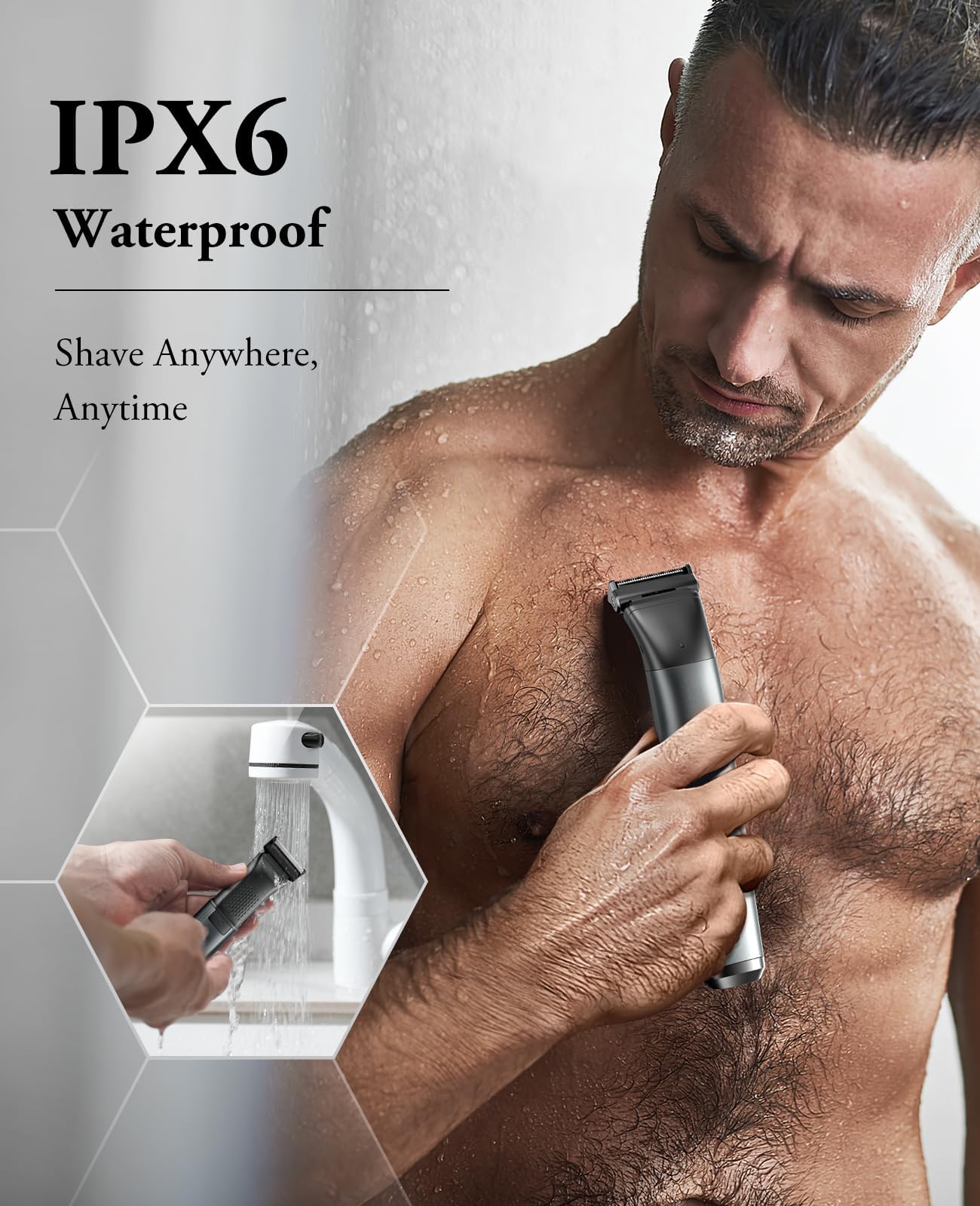 Kensen 2-in-1 Manscape Body Hair Trimmer & Beard Trimmer for Men, Electric Pubic Groin Shaver & Razor, Cordless Waterproof Male Grooming Kit for Limbs & TrunkIn & timate & Facial Hair, 50 Times Usage