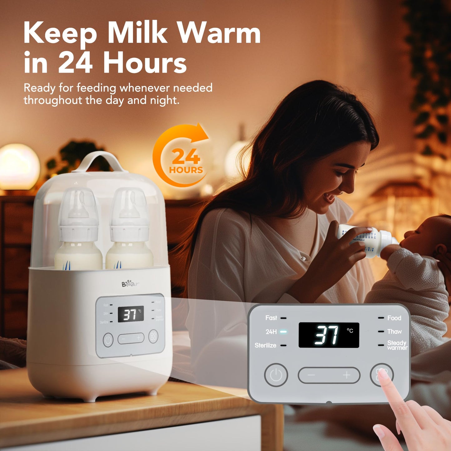 Bear Bottle Warmer, Baby Double Bottle Sterilizer with Digital Display and Temperature Control in Minutes, Portable Mam Bottle Warmer for Breastmilk or Formula for Travel and Home Use