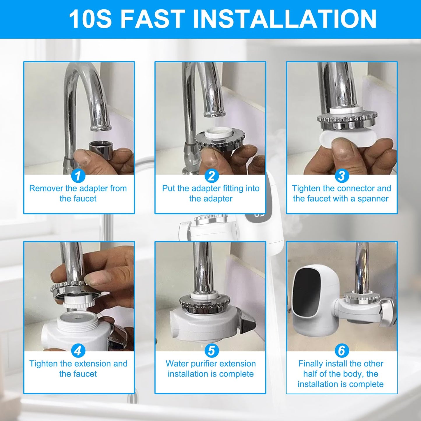 Instant Hot Water Tap, 3-Sec Fast Electric Hot Water Tap, 220V 3400W Instant Hot Self Heating Tap Adapter, Hot and Cold Water Dual Use with LED Digital Display for Kitchen Bathroom, UK Plug