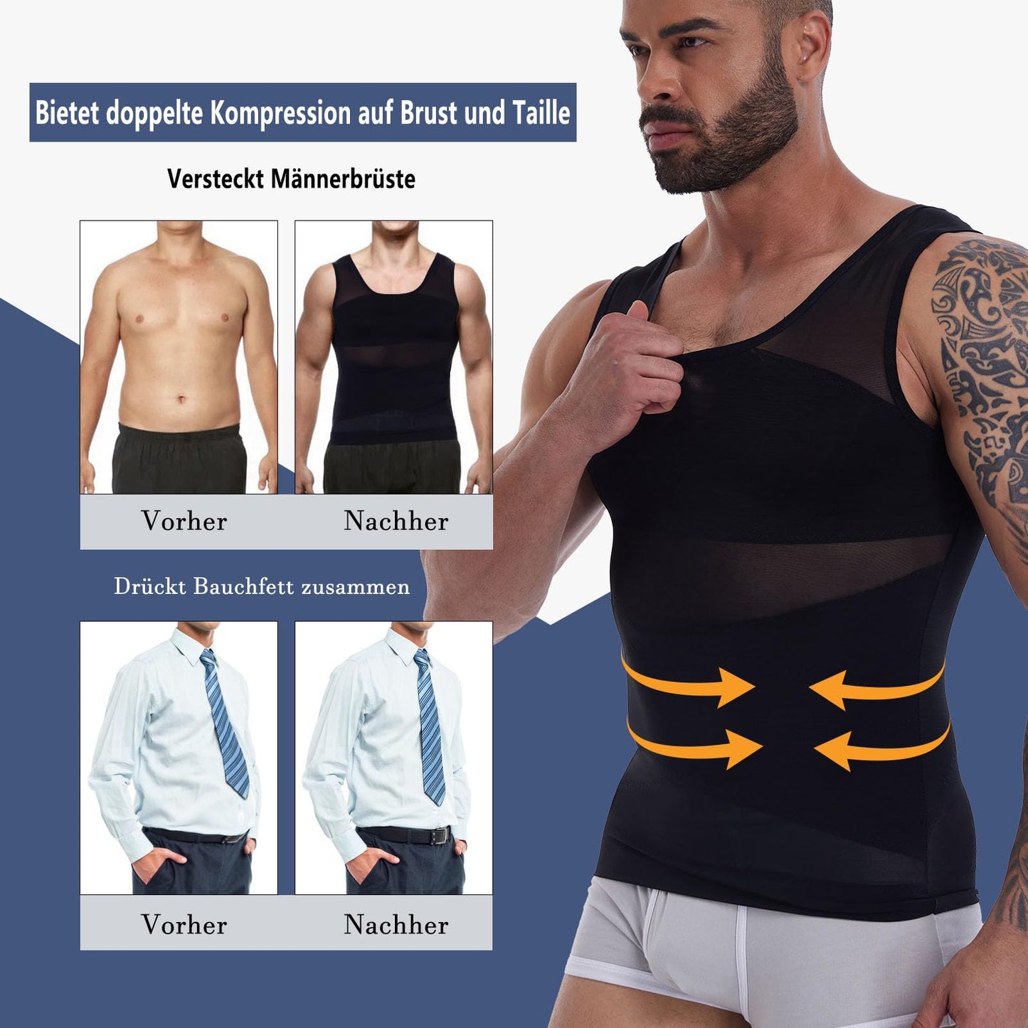 MISS MOLY Men's Compression Shirt Slimming Vest Elastic Body Shaper Undershirts Tummy Control Waist Trainer Muscle Tank Top for Men(Black,XL)