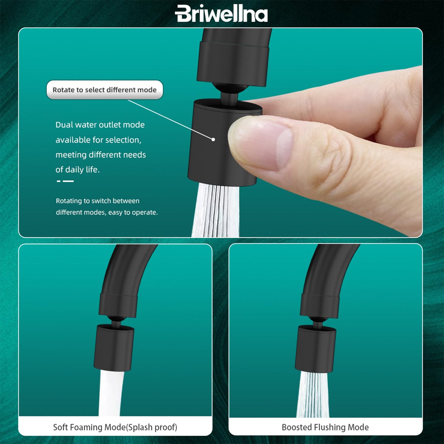 Briwellna Instant Hot Water Tap, 220V Stainless Electric Tap Universal Nozzle, Flexible and Convenient, 360 Degrees Rotate Cold and Water Heater Faucet (Black)