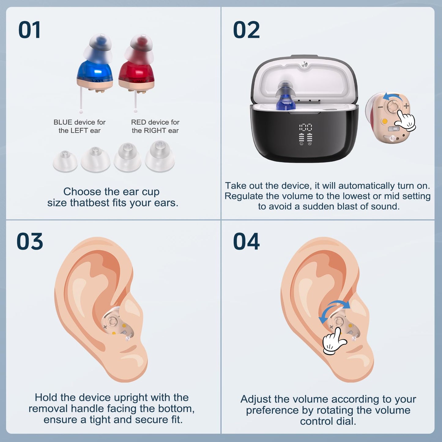 Sound Device with Charging Case- Auto Turn on/Off & Noise Cancellation Function,Clear Sound & Adjustable Volumes
