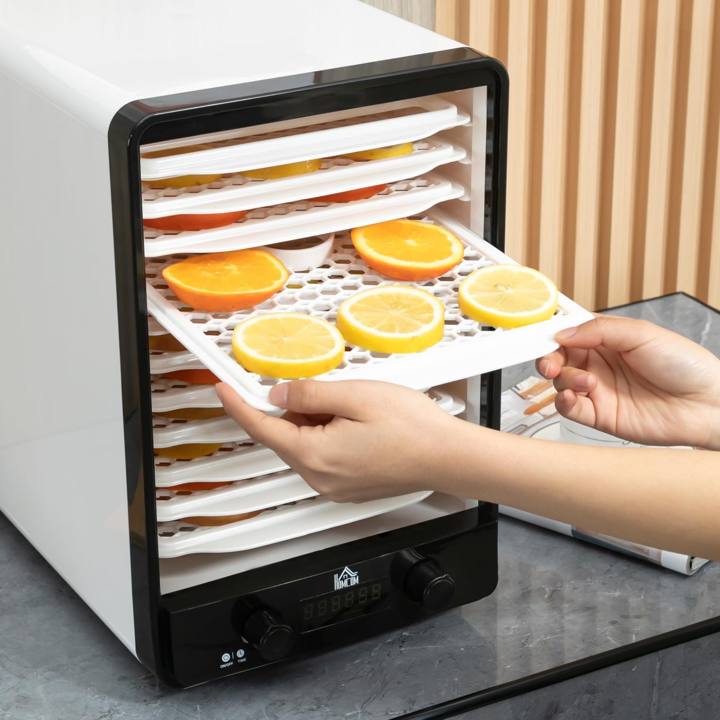 HOMCOM 11 Tier Food Dehydrator, 550W Food Dryer Machine with 40-70℃ Adjustable Temperature, 1-48h Timer and LCD Display for Drying Fruit, Meat, Vegetable, Jerky and Pet Treat, White