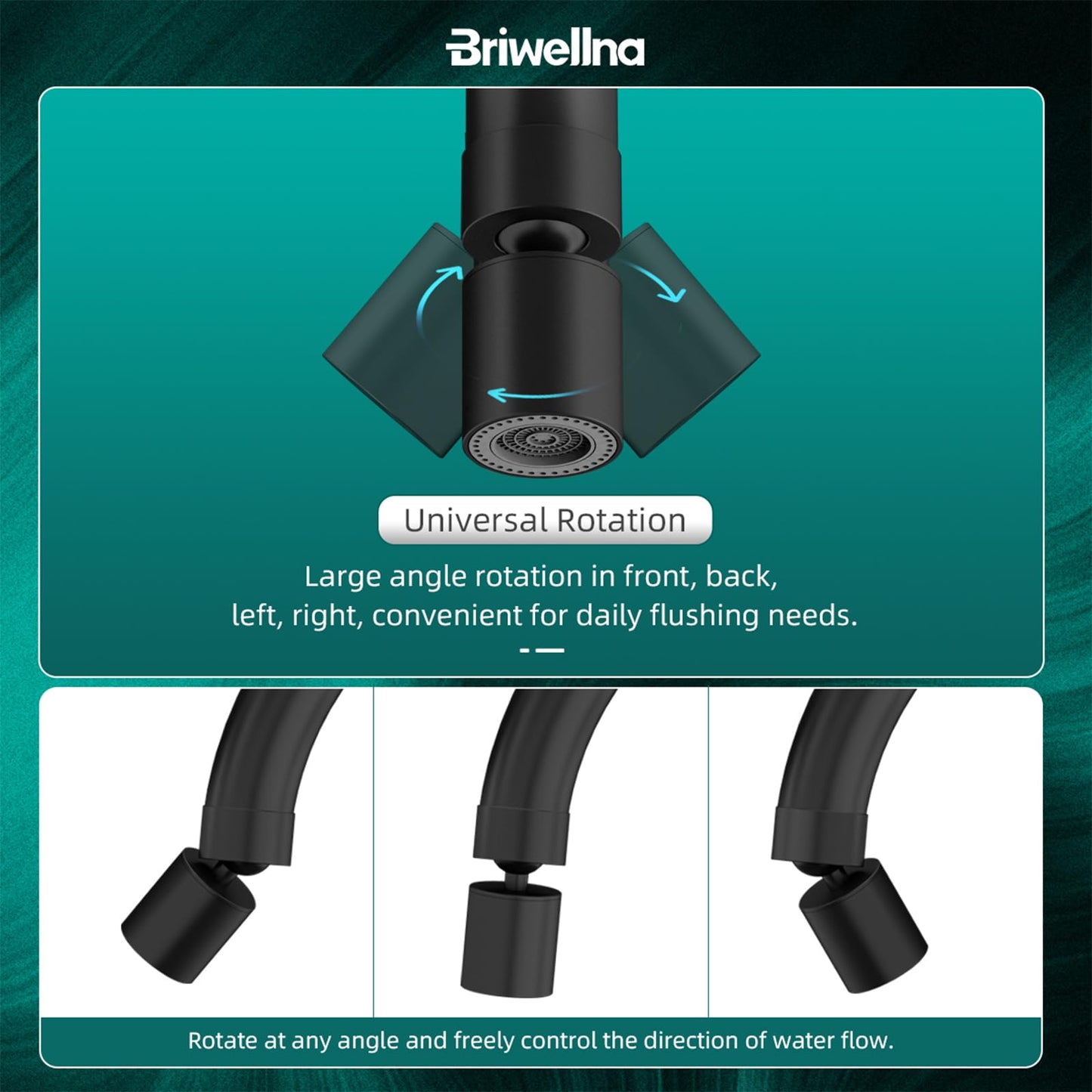 Briwellna Instant Hot Water Tap, 220V Stainless Electric Tap Universal Nozzle, Flexible and Convenient, 360 Degrees Rotate Cold and Water Heater Faucet (Black)