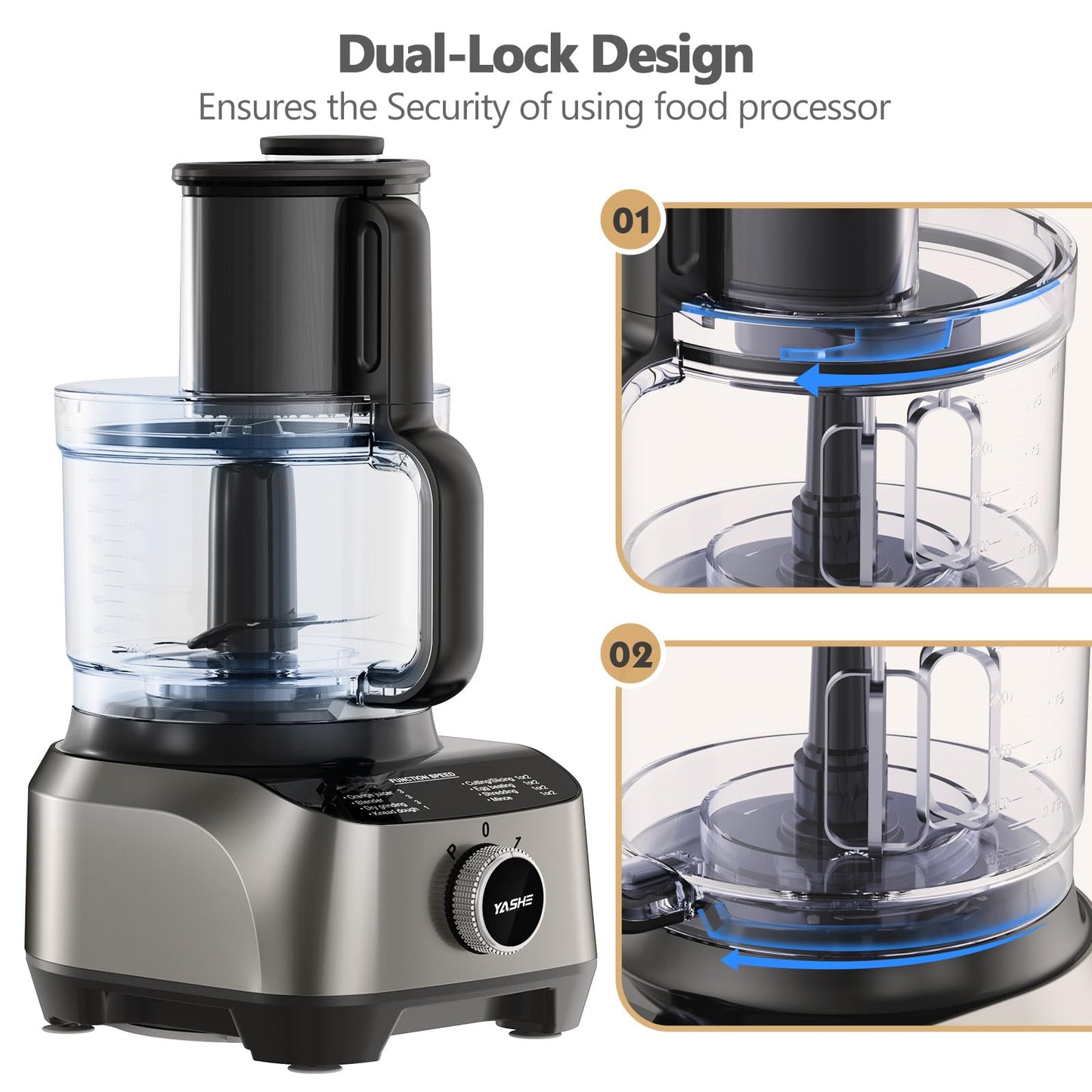 YASHE 1300W Food Processor, 11-in-1 Multifunctional Kitchen Machine with 2.5L Bowl & 1.5L Blender, Mixer, Grinder, Juicer, Dough Kneader, Chopper, Slicer & Shredder for Family Use