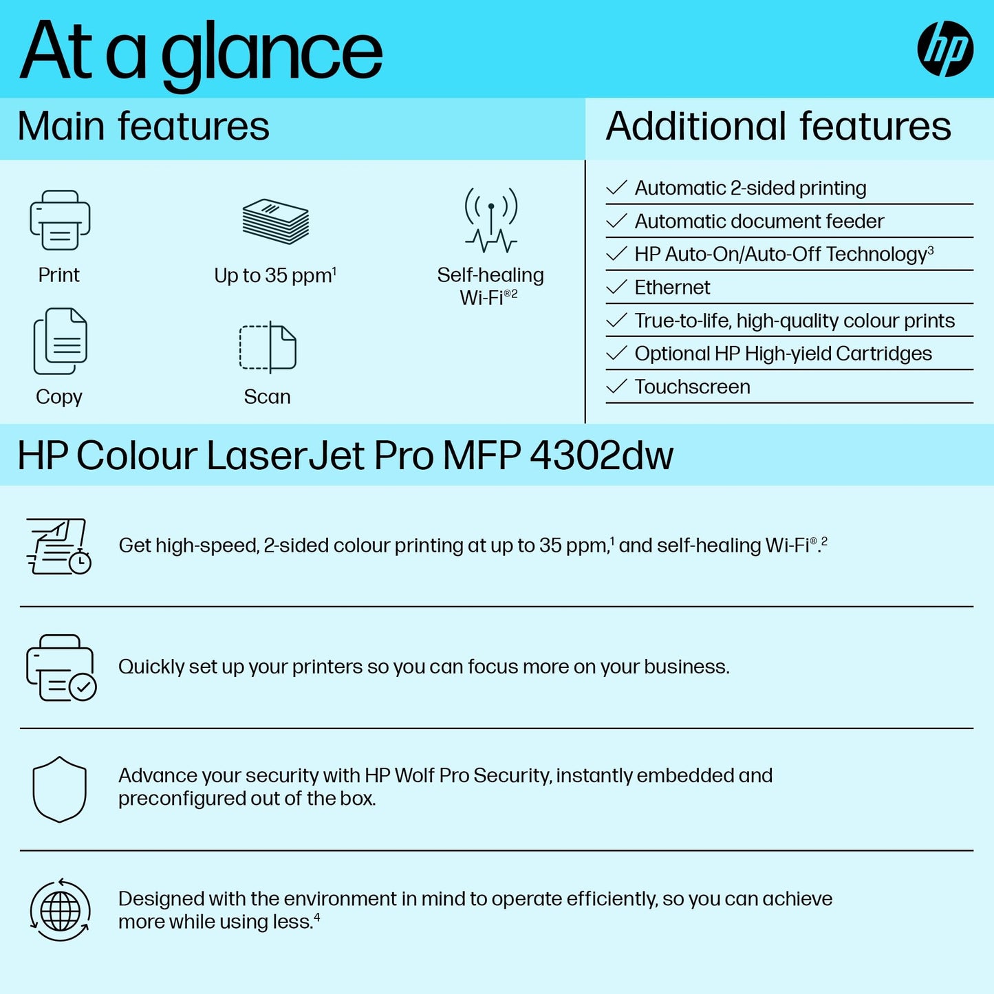 HP Laserjet Pro MFP 4302dw Laser Printer | Colour | Printer for Small Medium Business | Wireless | Print, Copy, Scan | Automatic Document Feeder | 2-Sided Printing | Self-healing WiFi | Ethernet