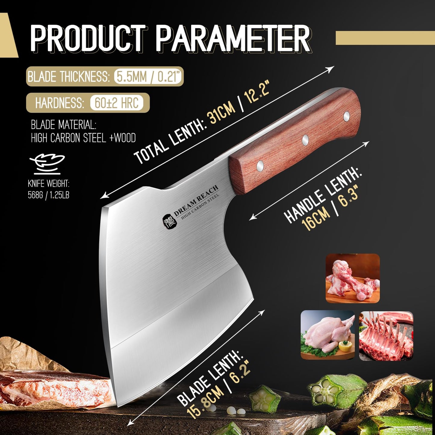 Dream Reach Heavy Duty Chef Knife Stainless Steel Kitchen Knife Full Tang Hand Forged Cooking Knife