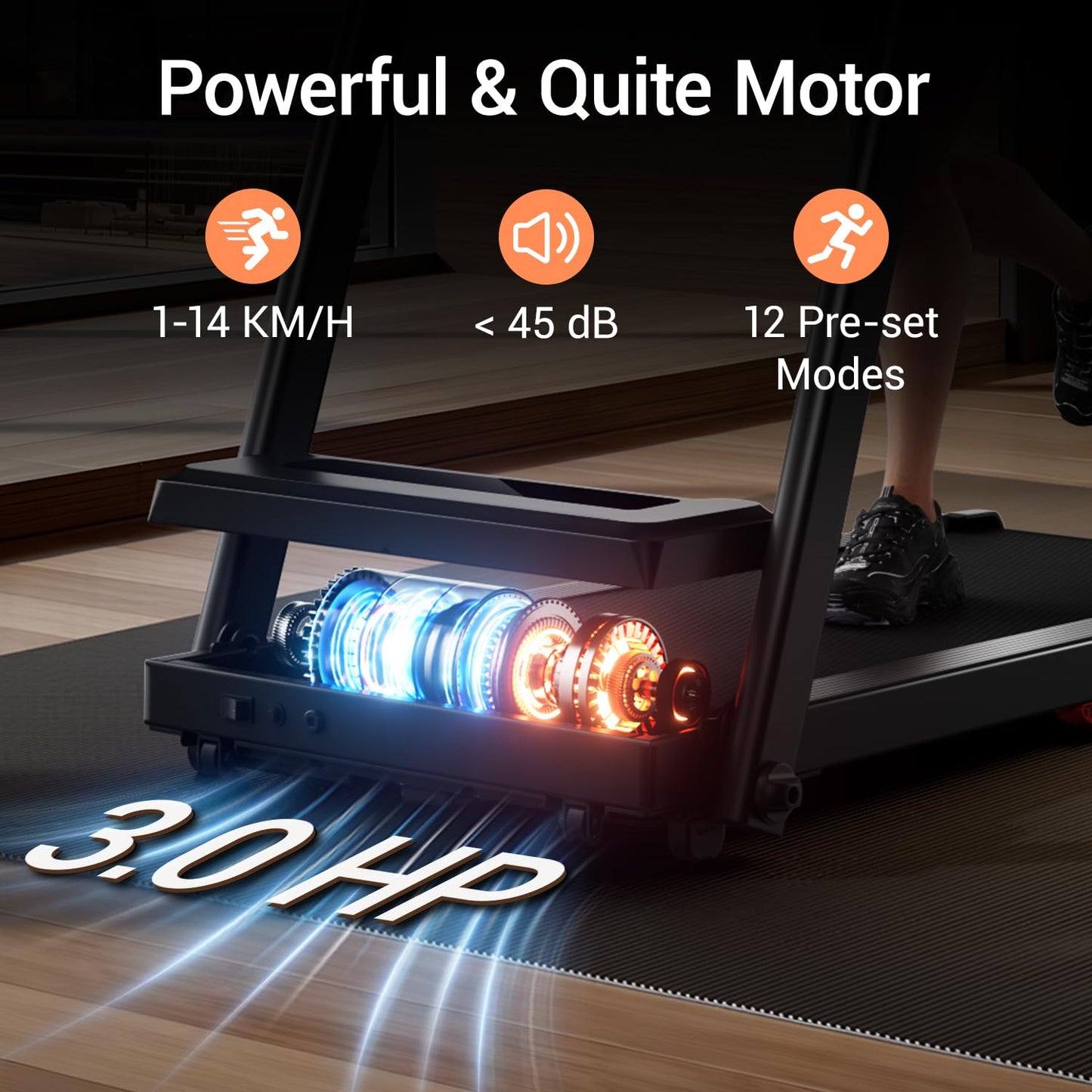 UMAY Treadmills for Home, 3.0HP Quiet Brushless Folding Treadmill with Heart Rate Sensor, Dual Cushion System, 14KM/H, Holder for Cup & Phone