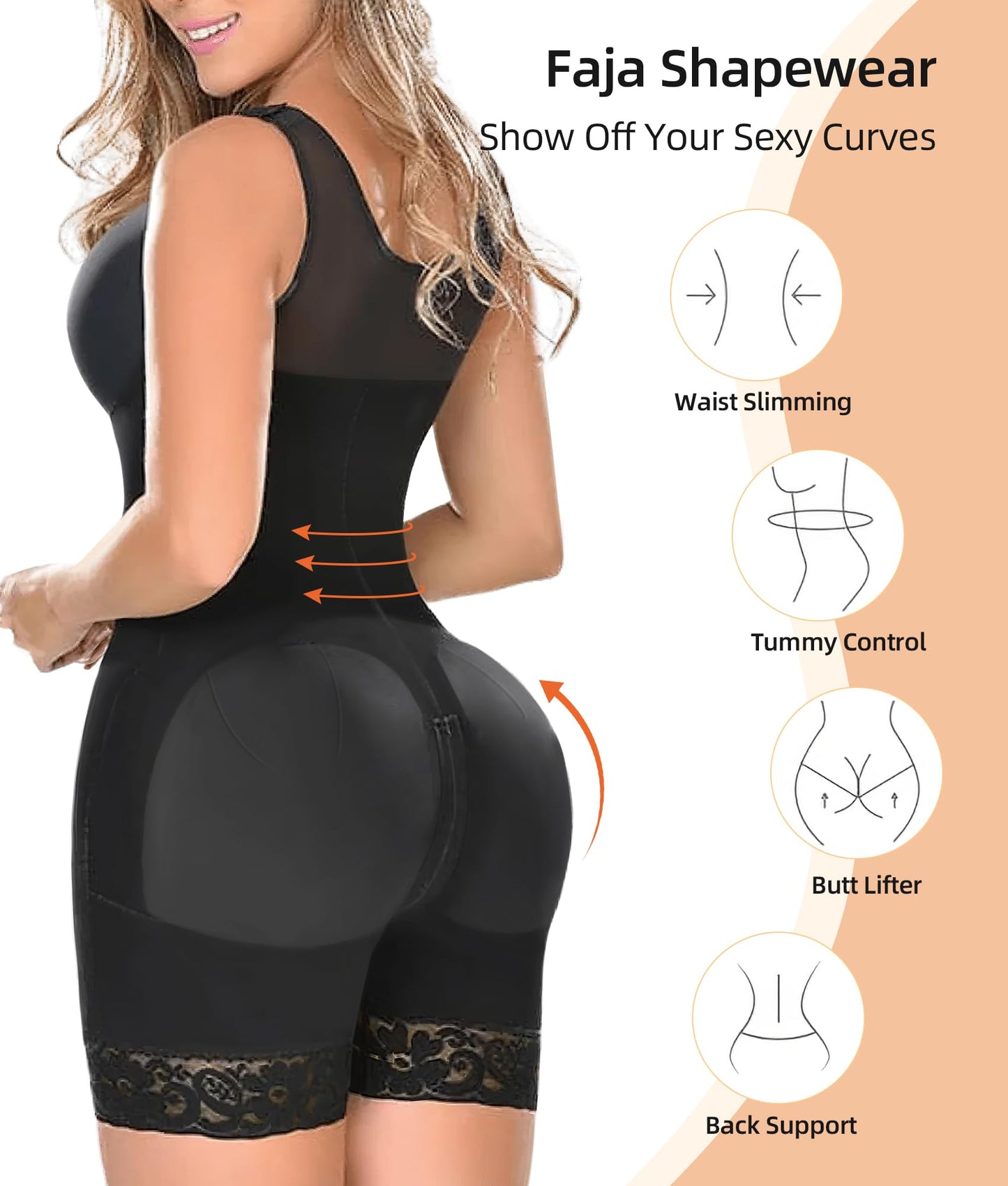 YIANNA Shapewear for Women Tummy Control Full Body Shaper Fajas Colombianas Bodysuit Butt Lifter Post Surgery Zipper Crotch Black 7275 2XL