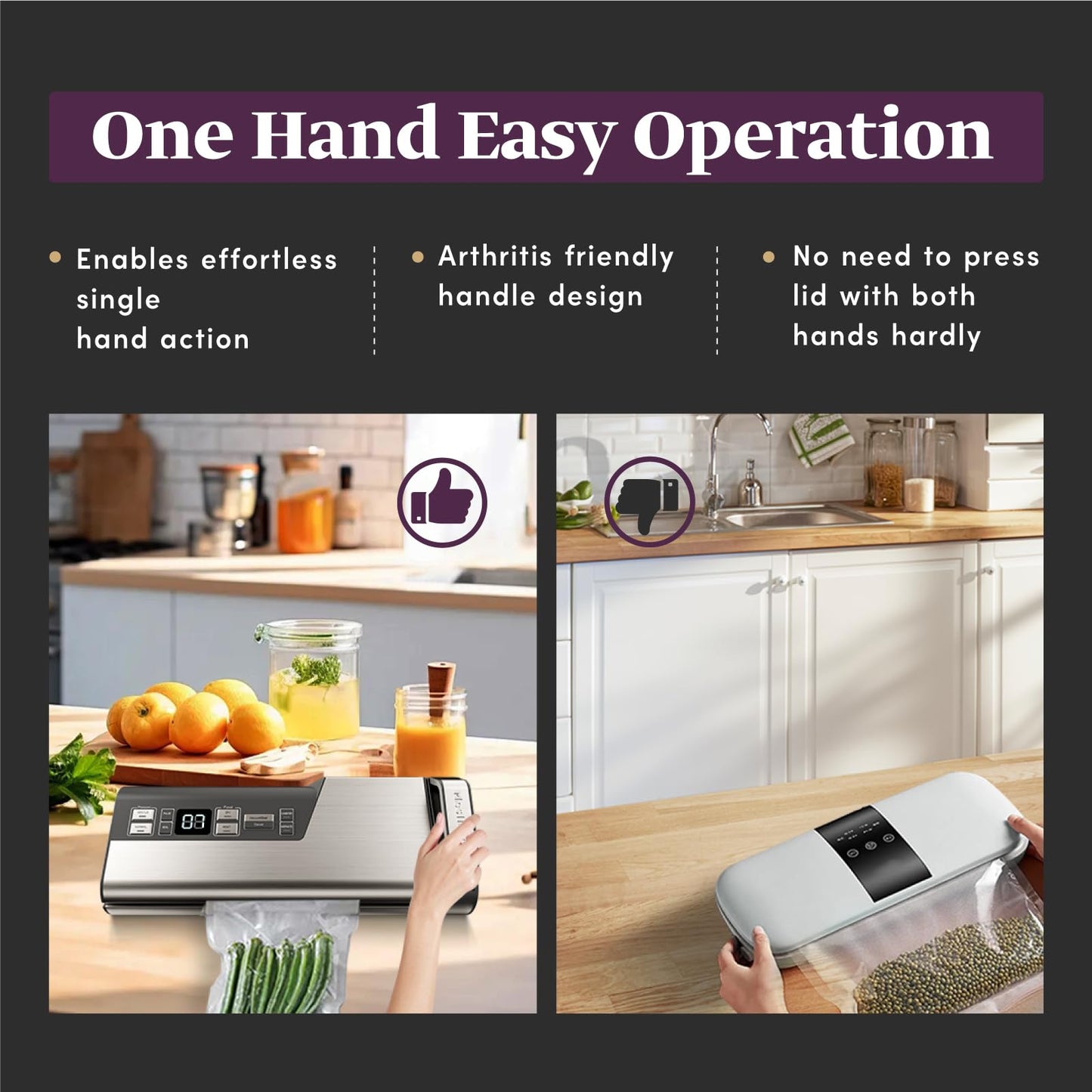 Mesliese Vacuum Sealer Machine, 95kPa 120W One Hand Operation Food Sealer, Double Seal Strip with Build-in Cutter & Countdown Display, 2 Bag Rolls, 5PCS Pre-cut Bags, PULSE & Marinate Enabled