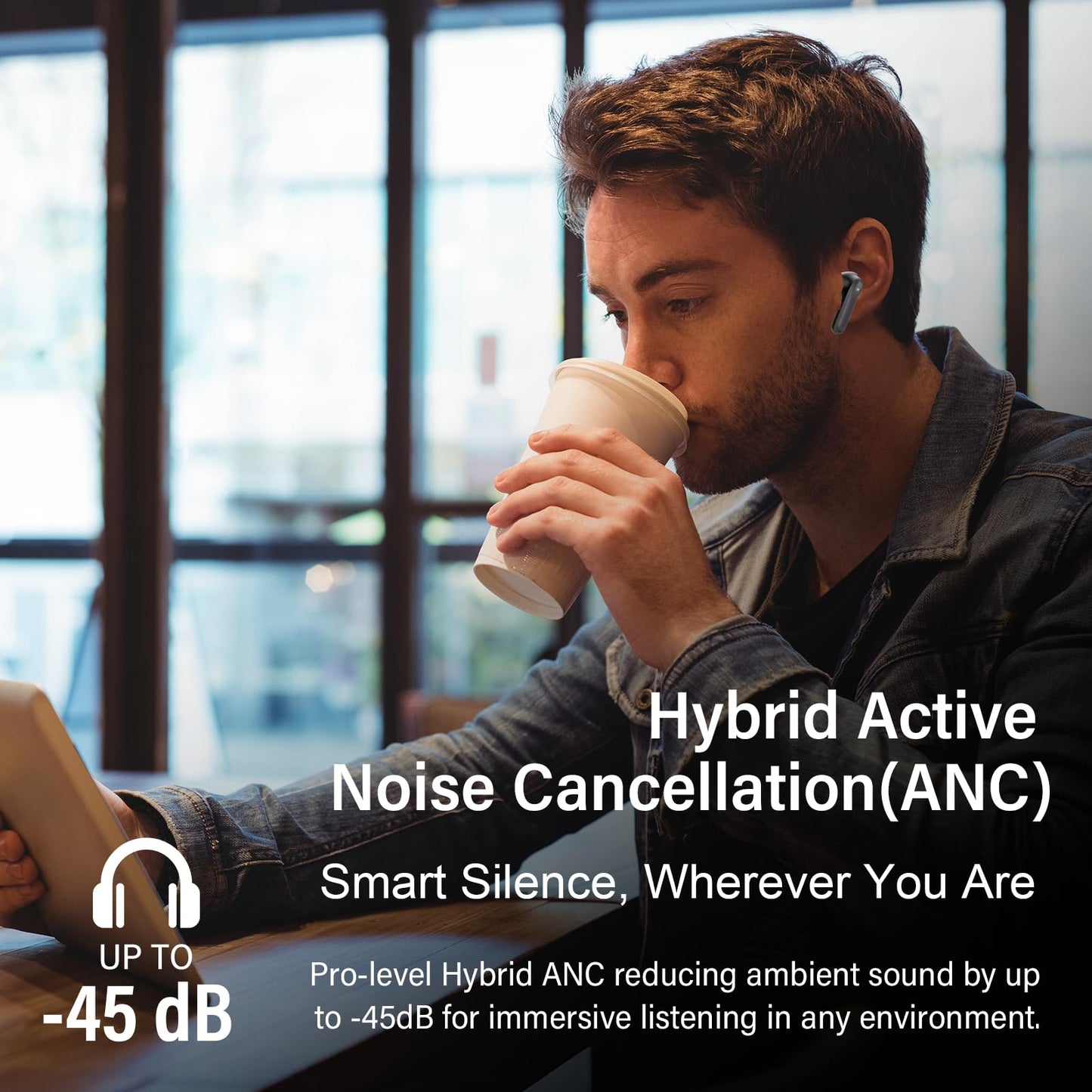 DUCOCUB Hybrid Active Noise Cancelling Wireless Earbuds, V5.4 Bluetooth Headphones with app, Hi-Res Sound Deep Bass in Ear Earphones, 6 Mic for Clear Call, 49H Playtime, IP57, Wireless Charging