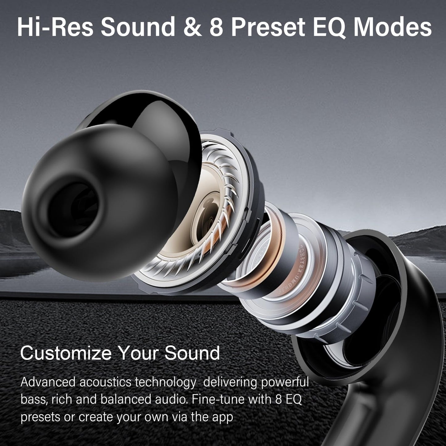 DUCOCUB Hybrid Active Noise Cancelling Wireless Earbuds, V5.4 Bluetooth Headphones with app, Hi-Res Sound Deep Bass in Ear Earphones, 6 Mic for Clear Call, 49H Playtime, IP57, Wireless Charging