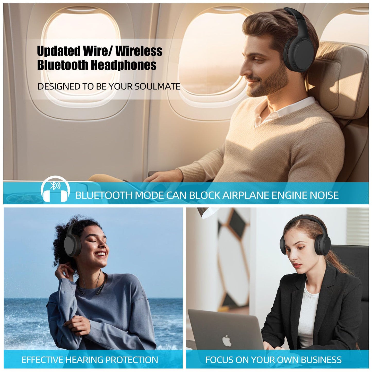 MOXYOY Bluetooth Headphones Over Ear, 82H Playtime, 3EQ Hi-Fi Sound Modes, Foldable Wireless Headphones, Lightweight Over Ear Headphones with Microphone for PC/Travel/Gaming/Office