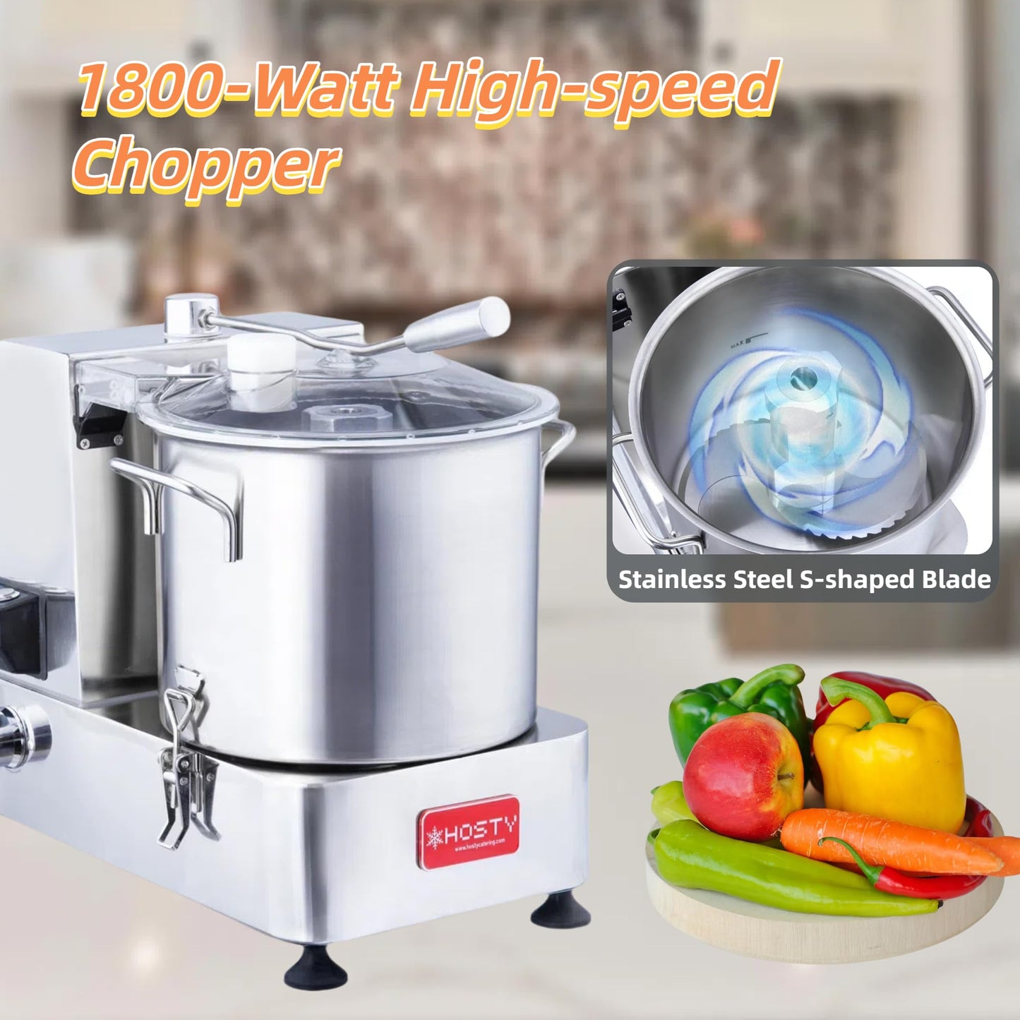 EASYROSE Commercial Vegetable Chopper & Meat Mincer, 1800W Electric Multifunctional Vegetable Cutter with 6L Stainless Steel Bowl, For Restaurants, Food Processing, Canteens