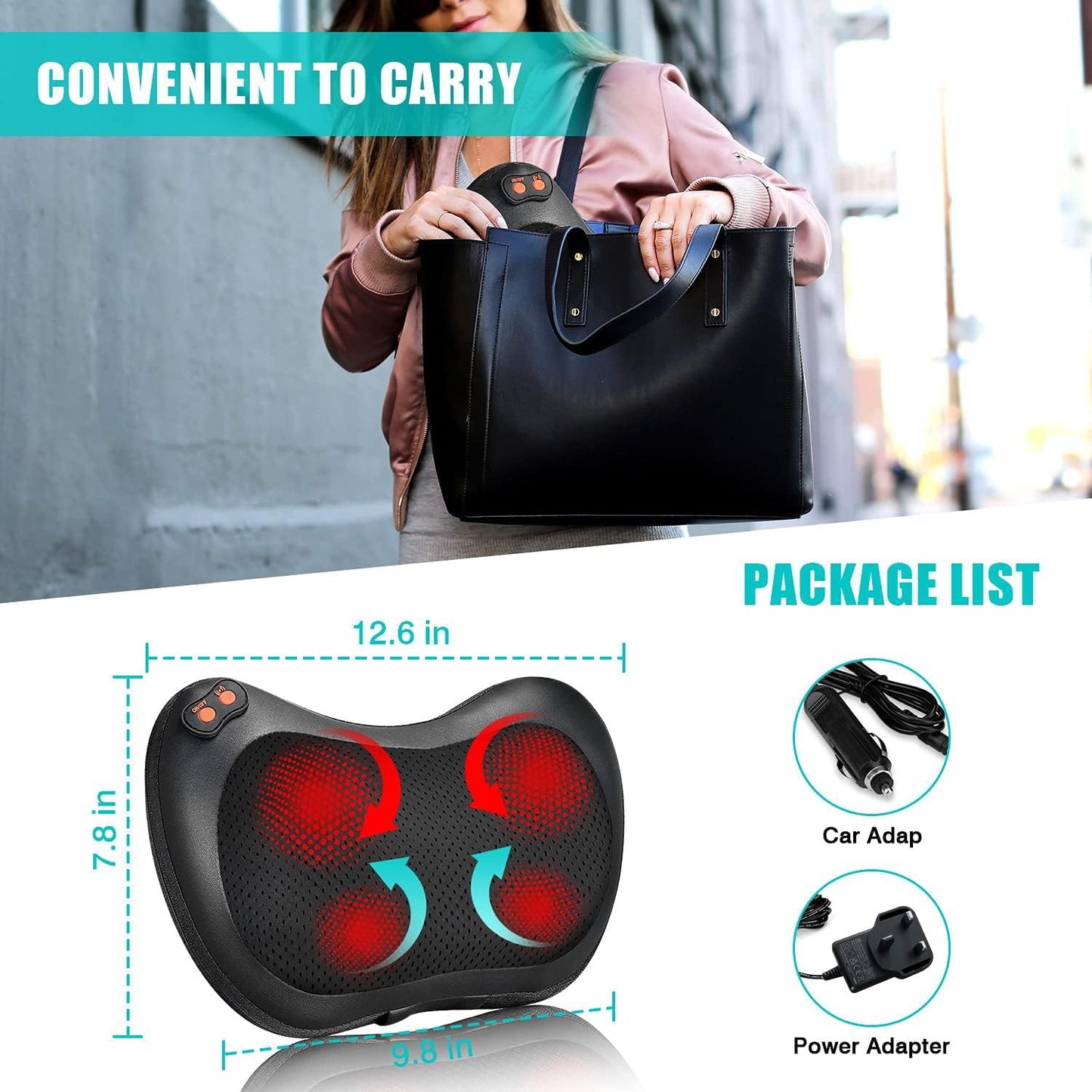 iKristin Back Neck Massager,Shiatsu Massage Pillow with Heat, Deep Tissue Kneading Massagers for Shoulder, Legs, Electric Back Massager for Home & Car