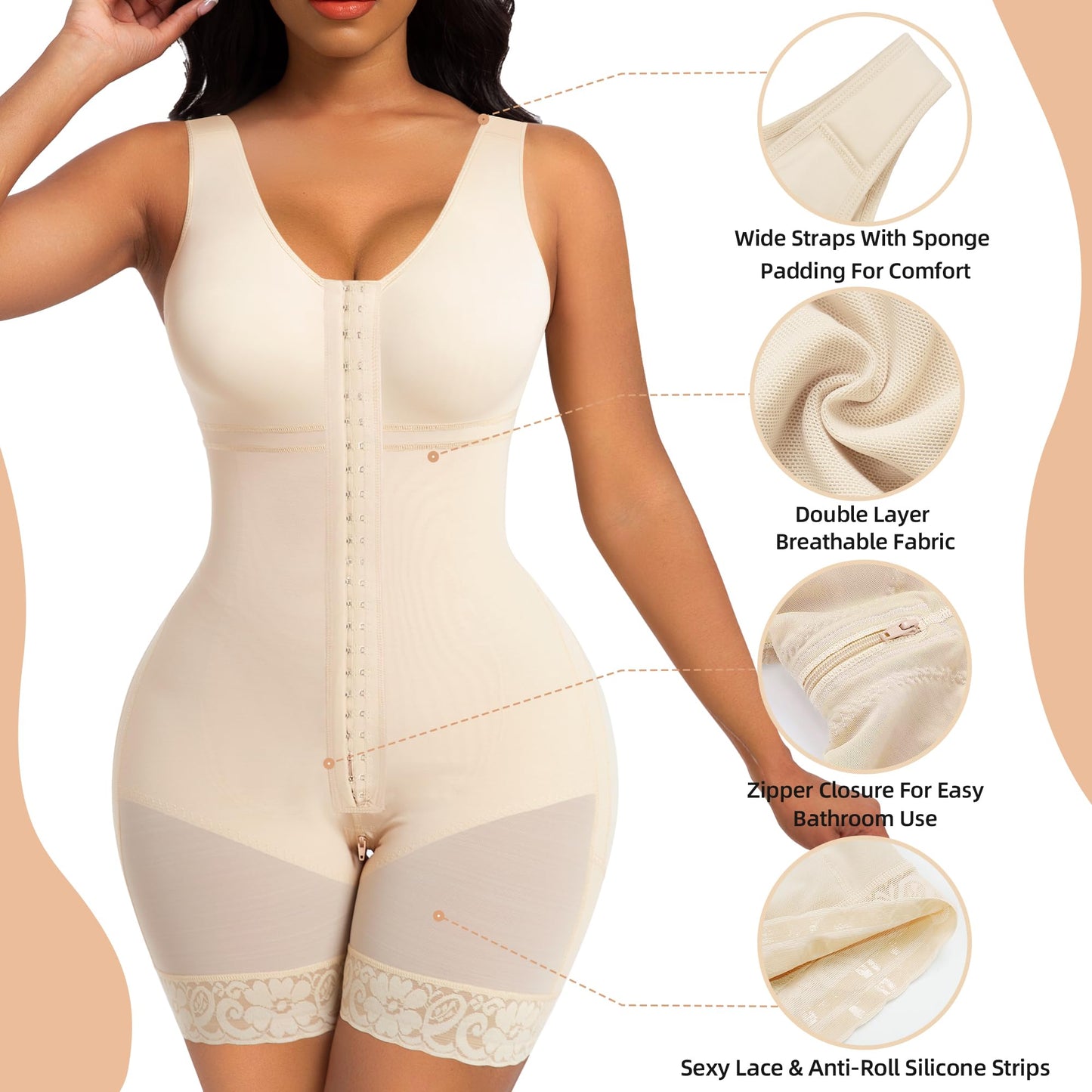 SHAPERX Fajas Colombianas Tummy Control Bodysuit Butt Lifting Shapewear for Women Sculpting Shorts Postpartum Girdle Support, UK-SZ7302-Beige-L