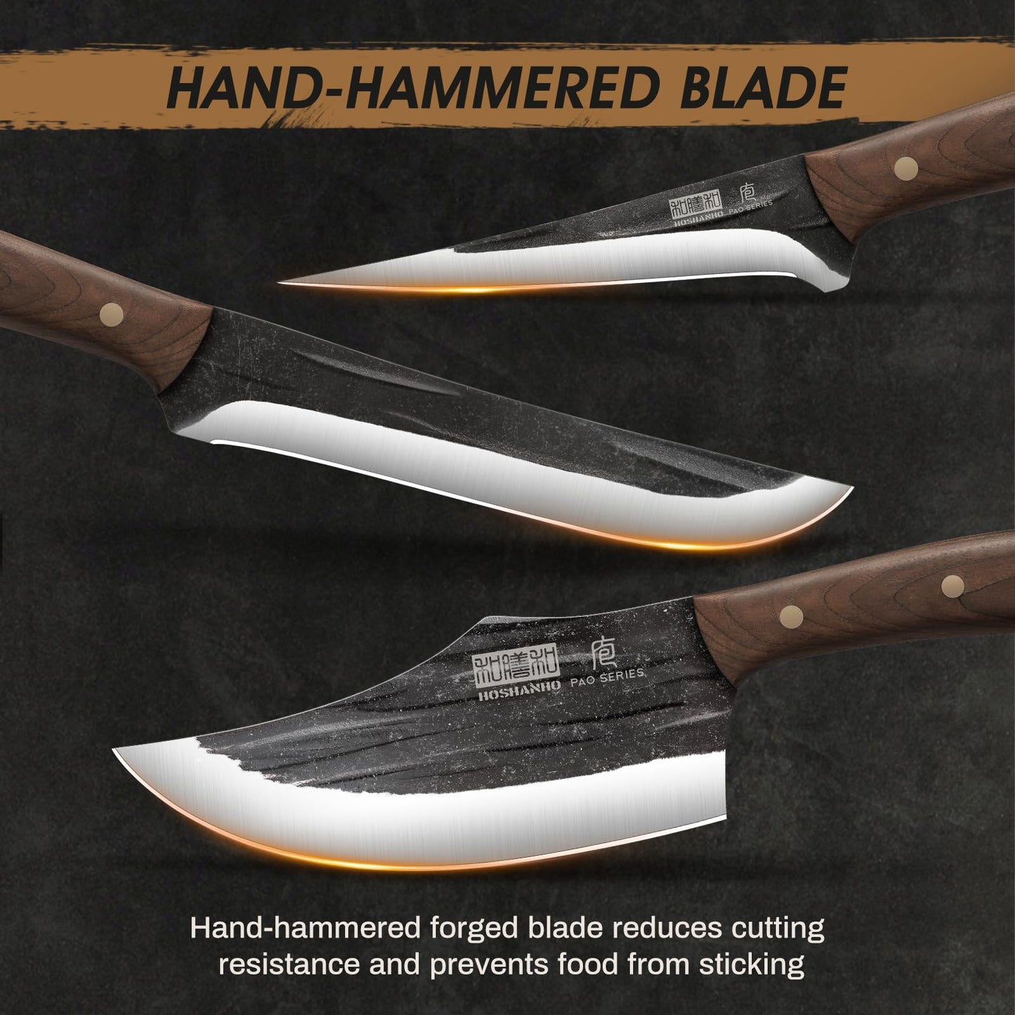 HOSHANHO Butcher Knife Set, Hand Forged Butcher Chef Knife Set with Roll Bag, Sharp Meat Cleaver Bone Chopper Fillet Knife for Home & Camping & BBQ Gift for Men