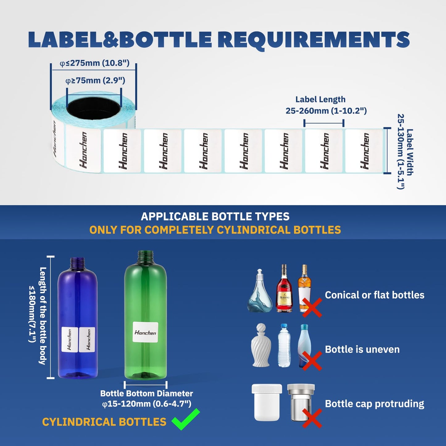 Hanchen Manual Round Bottle Labeling Machine Labeler Label Applicator Machine MT-30 for Width 10-110mm Length 10-300mm Label(With Handle)