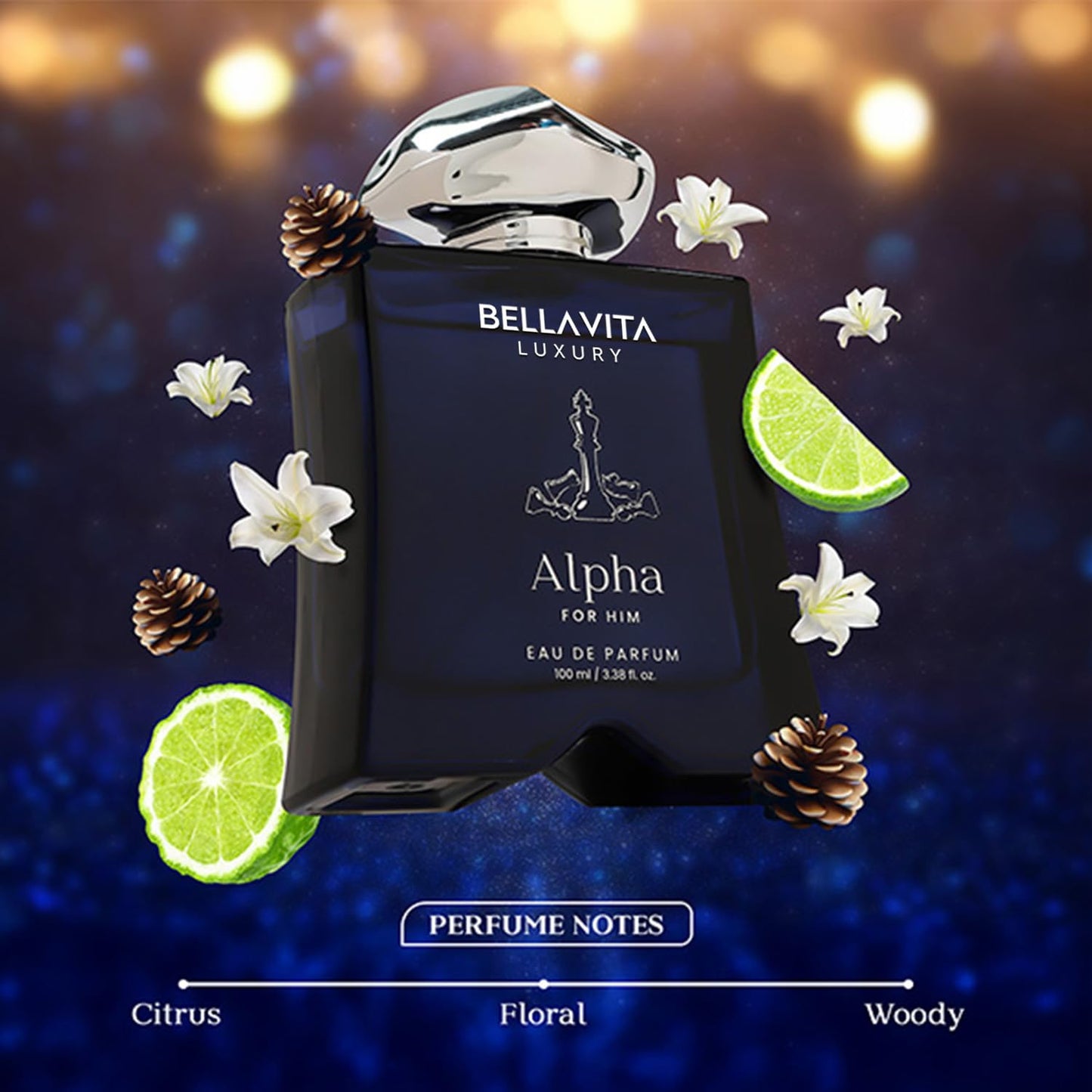 BELLAVITA Luxury Mood Collection ALPHA Perfume for Men 100ml | Pheromone Inspired Technology Long Lasting Fragrance | Notes of Floral, Woody and Citrus | Gourmet, Spicy Premium Fragrance