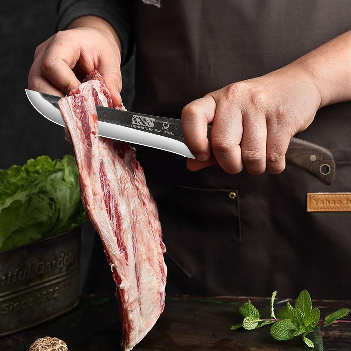 HOSHANHO Butcher Knife Set, Hand Forged Butcher Chef Knife Set with Roll Bag, Sharp Meat Cleaver Bone Chopper Fillet Knife for Home & Camping & BBQ Gift for Men