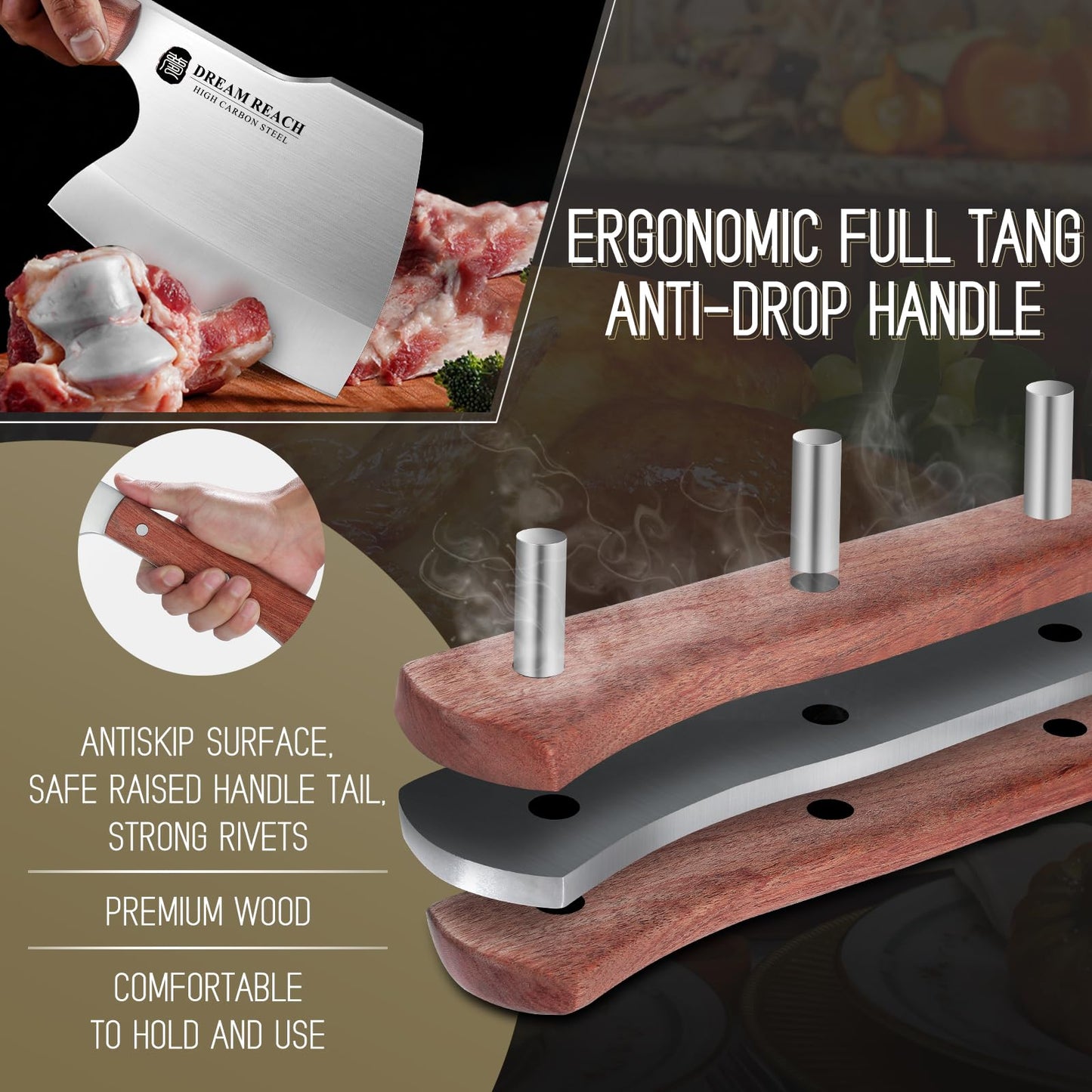 Dream Reach Heavy Duty Chef Knife Stainless Steel Kitchen Knife Full Tang Hand Forged Cooking Knife