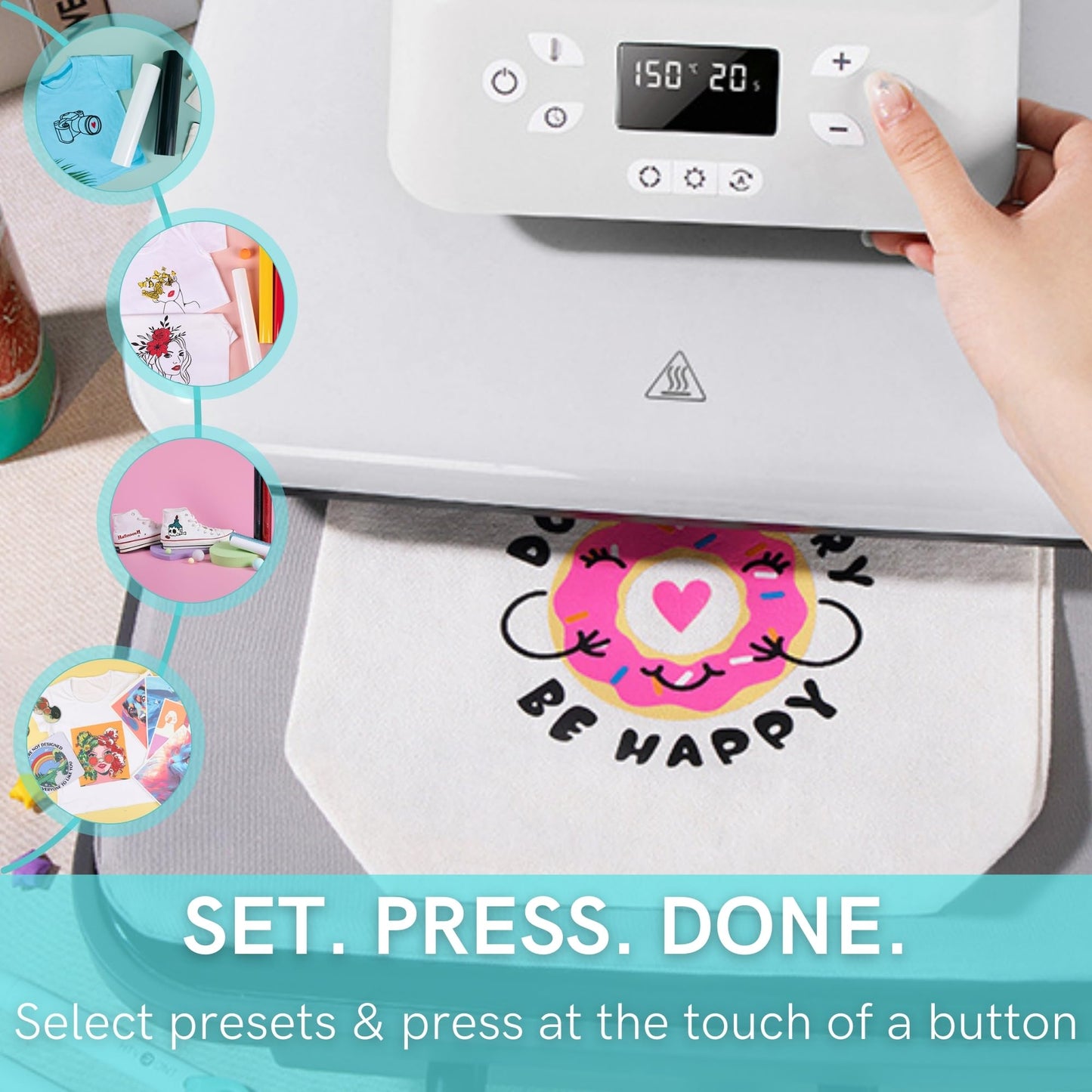 LOKLIK Auto Heat Press Machine - Printing Machine for Sublimation Printing with Large 38cm Plate - HTV Heat Transfer Vinyl Sublimation Press, Perfect for T Shirts/Fabric/Clothes - White